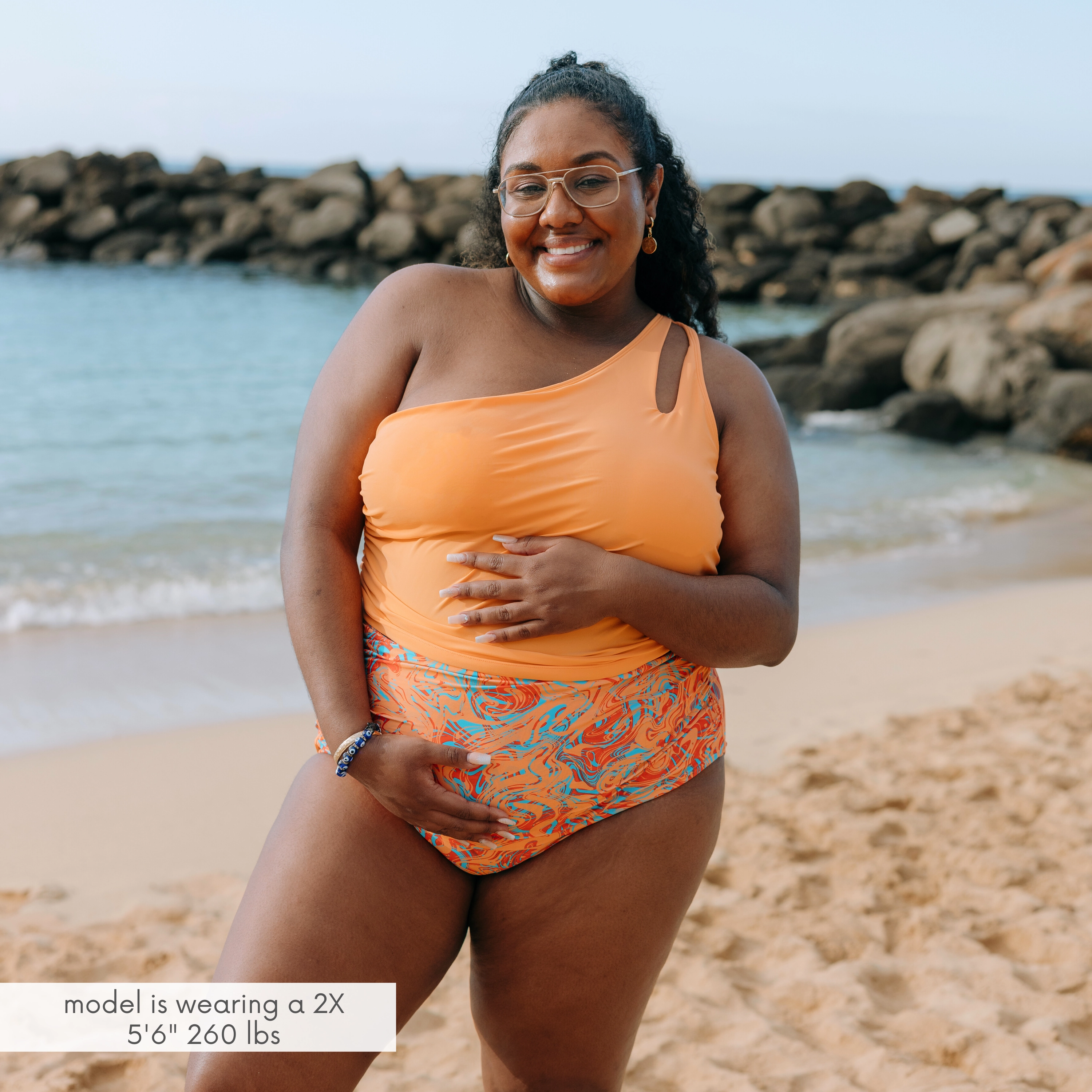 Women???s One Shoulder Crop Tankini Top | ???Paradise Orange???