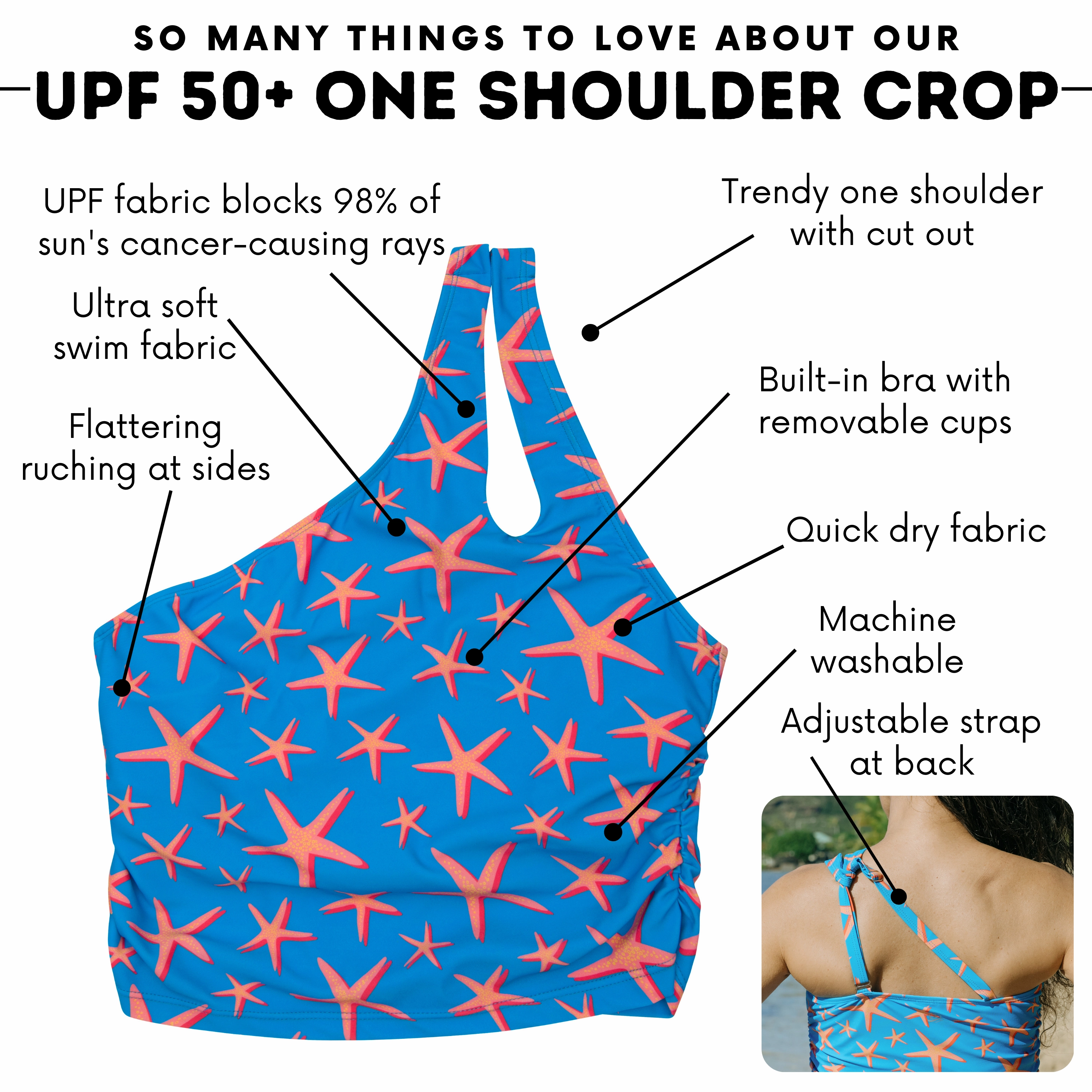 Women???s One Shoulder Crop Tankini Top | ???Starfish???