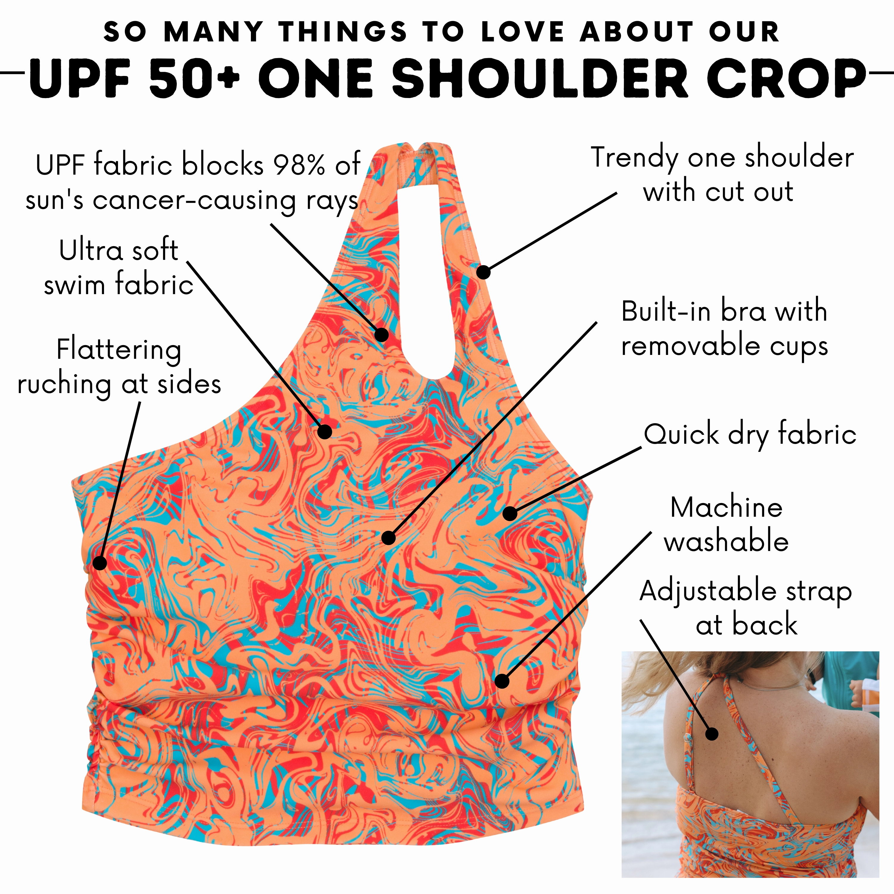 Women???s One Shoulder Crop Tankini Top | ???Swirl???