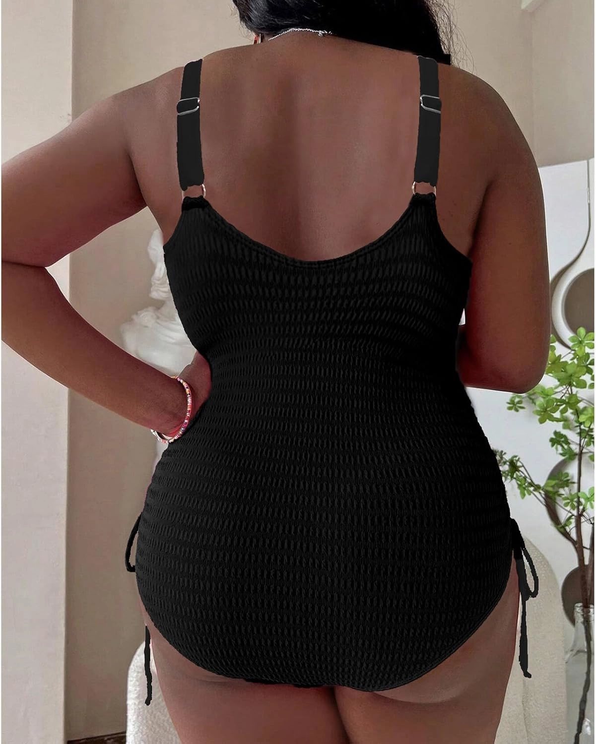 Women' s Plus Size Bikini High Waisted One Piece Swimsuits Ribbed Tummy Control Cutout Bathing Suits Ruched V Neck