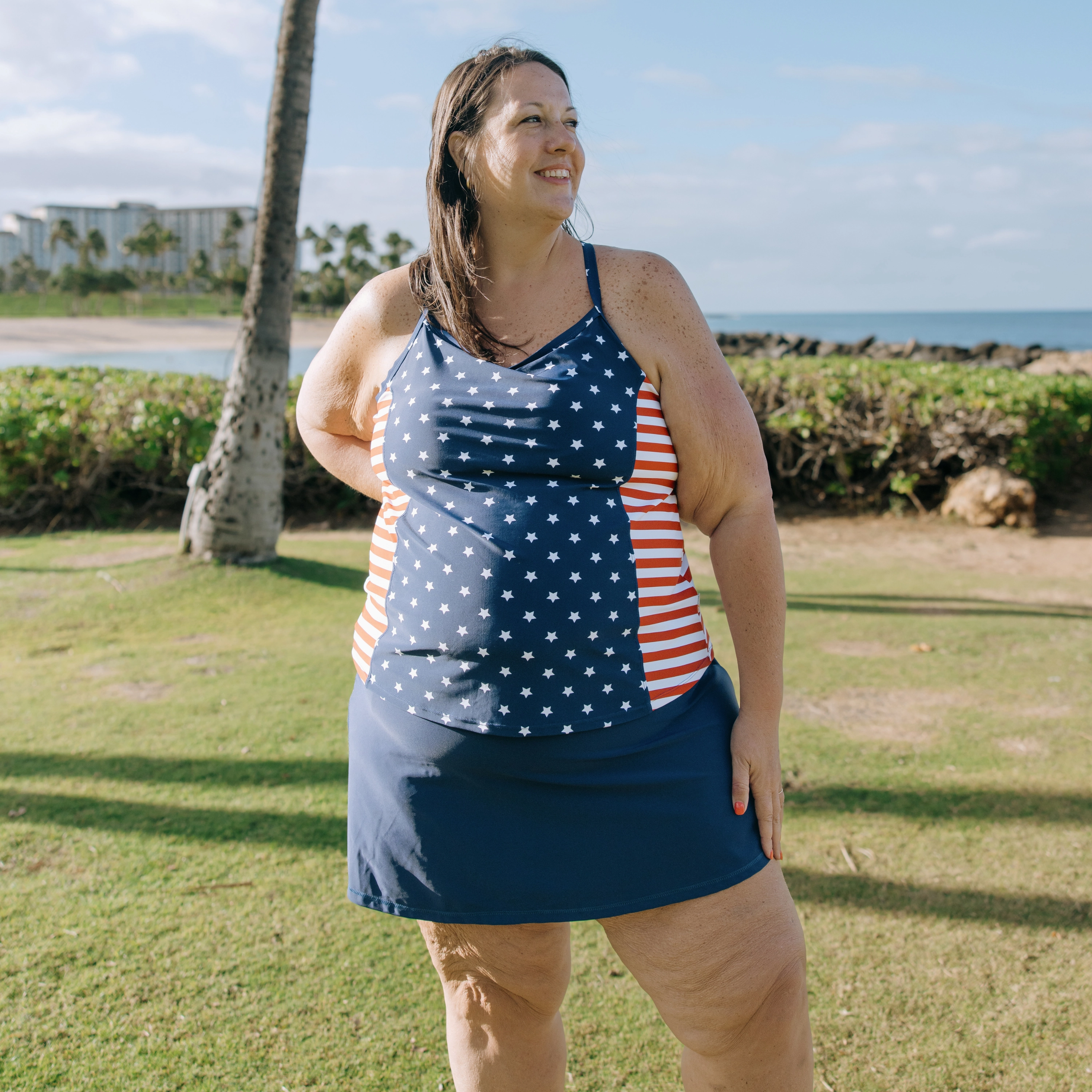 Women???s Strappy A-Line Tankini Top | ???Americana???