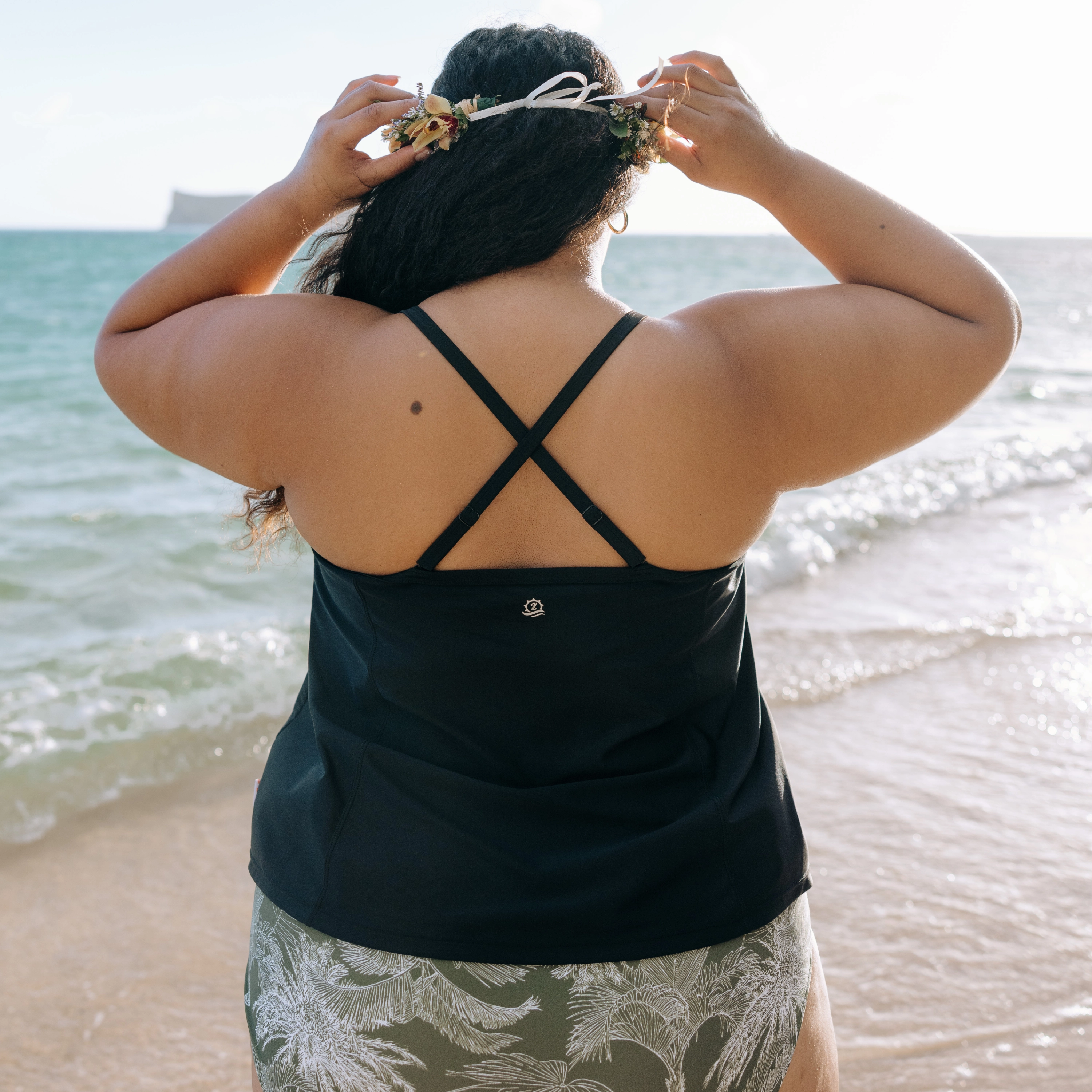Women???s Strappy A-Line Tankini Top | ???Black???