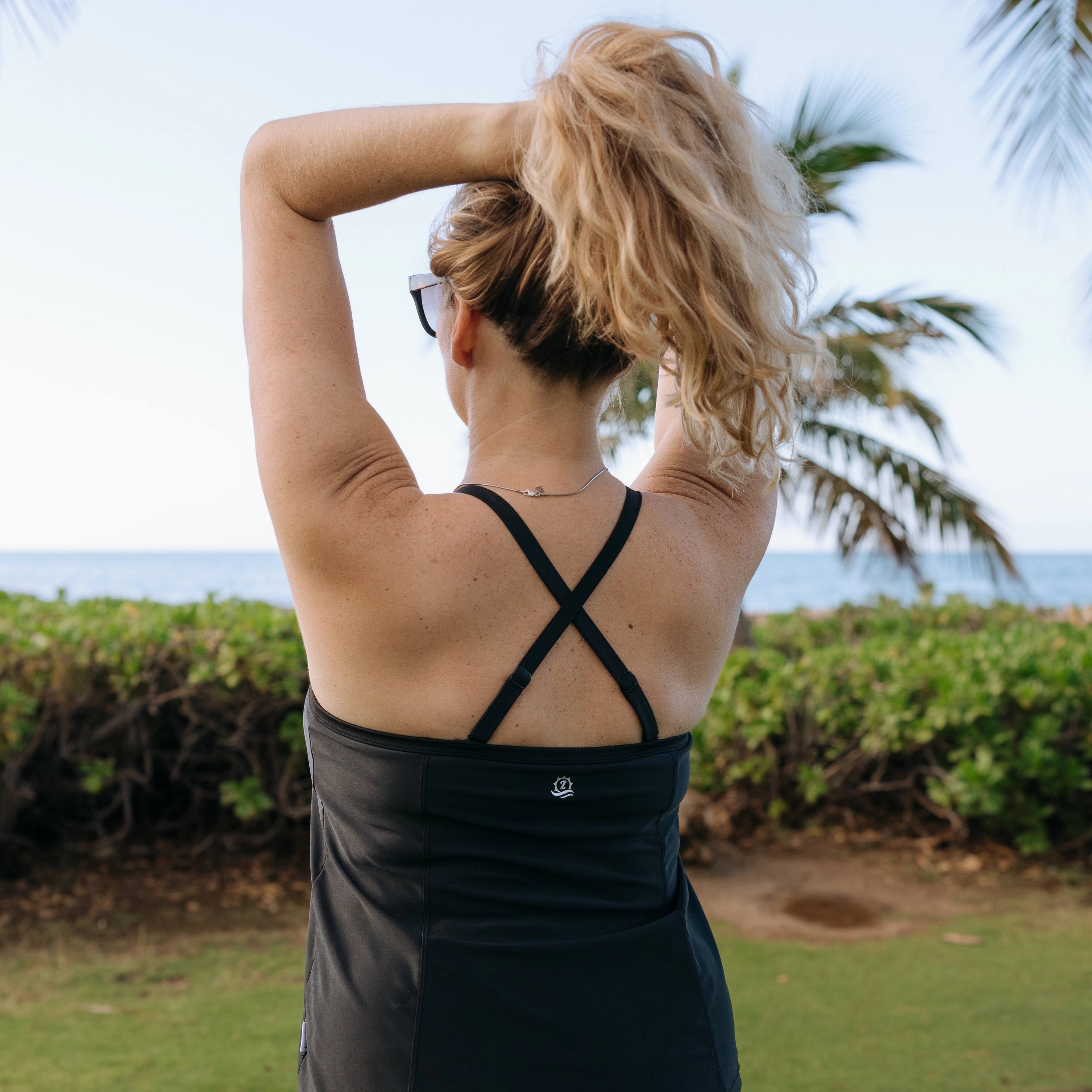 Women???s Strappy A-Line Tankini Top | ???Black???