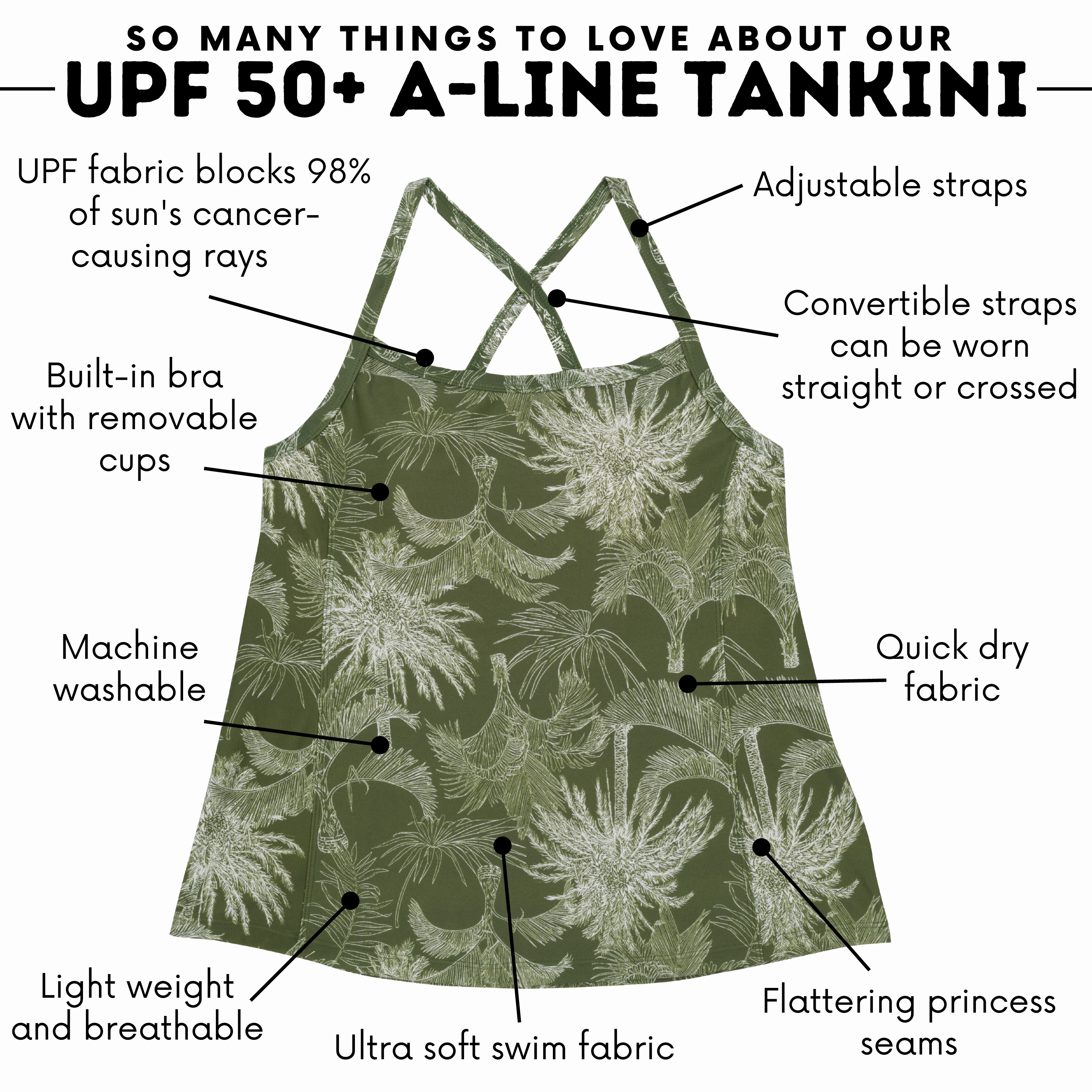 Women???s Strappy A-Line Tankini Top | ???Hawaiian Rainforest???