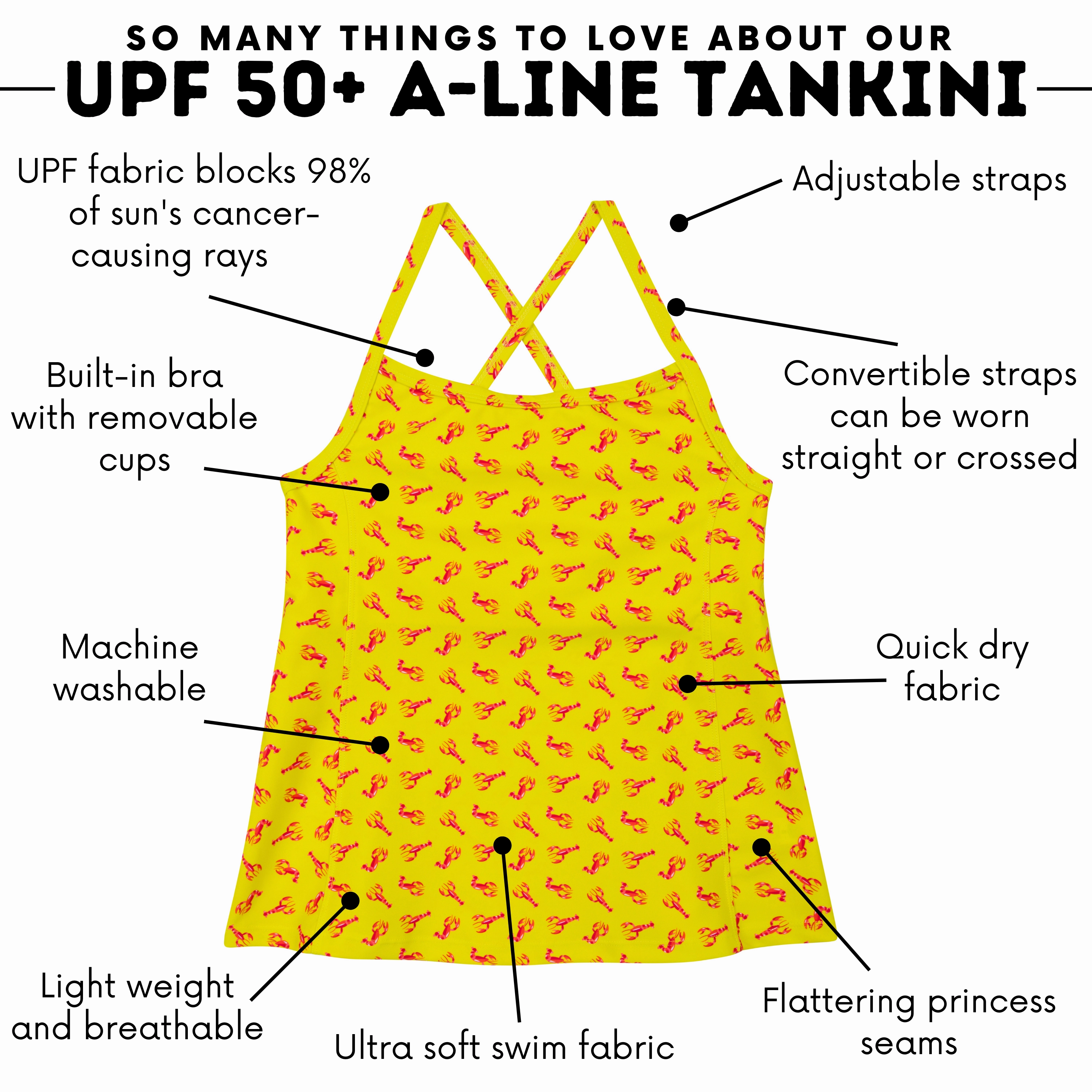 Women???s Strappy A-Line Tankini Top | ???Lobster"