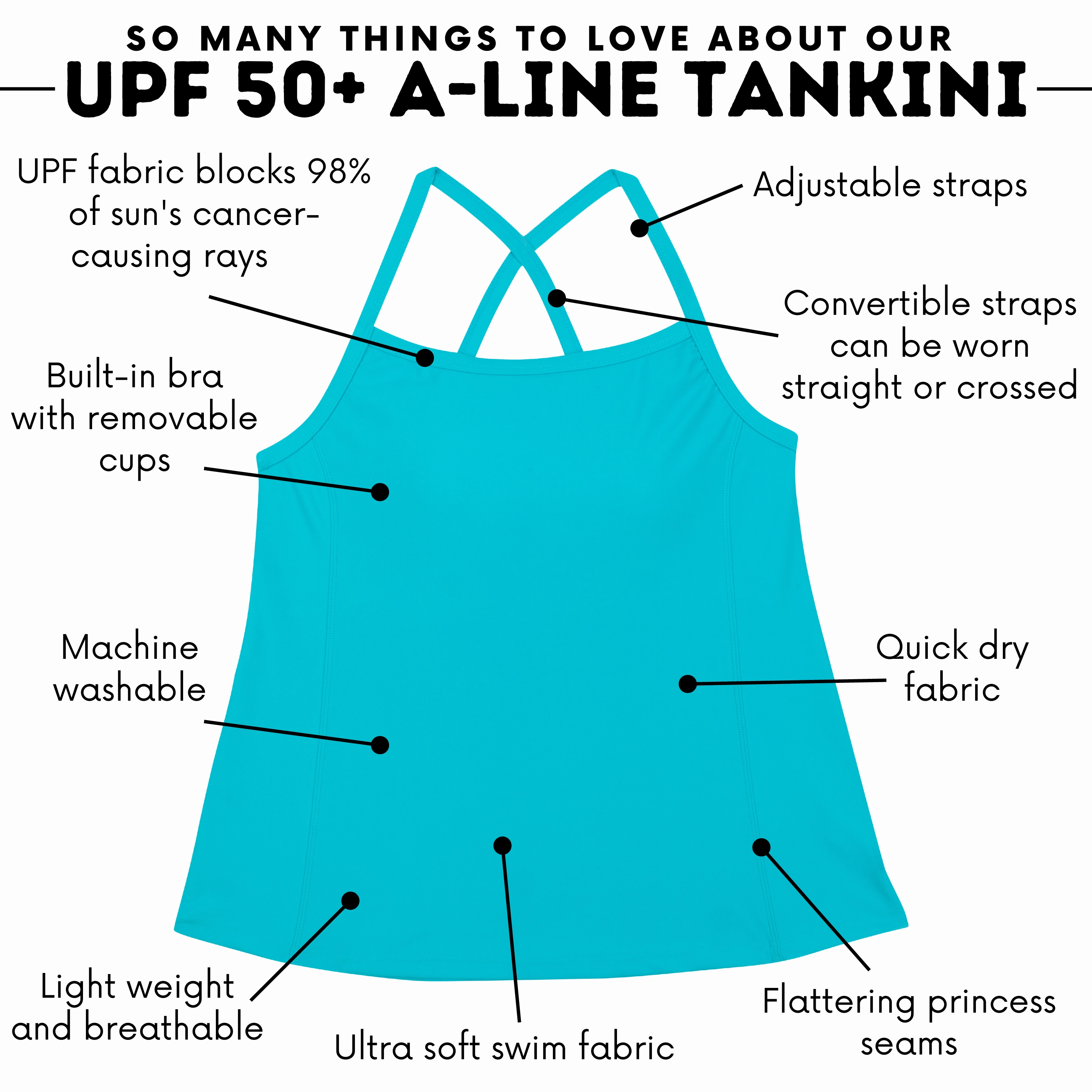 Women???s Strappy A-Line Tankini Top | ???Scuba Blue???