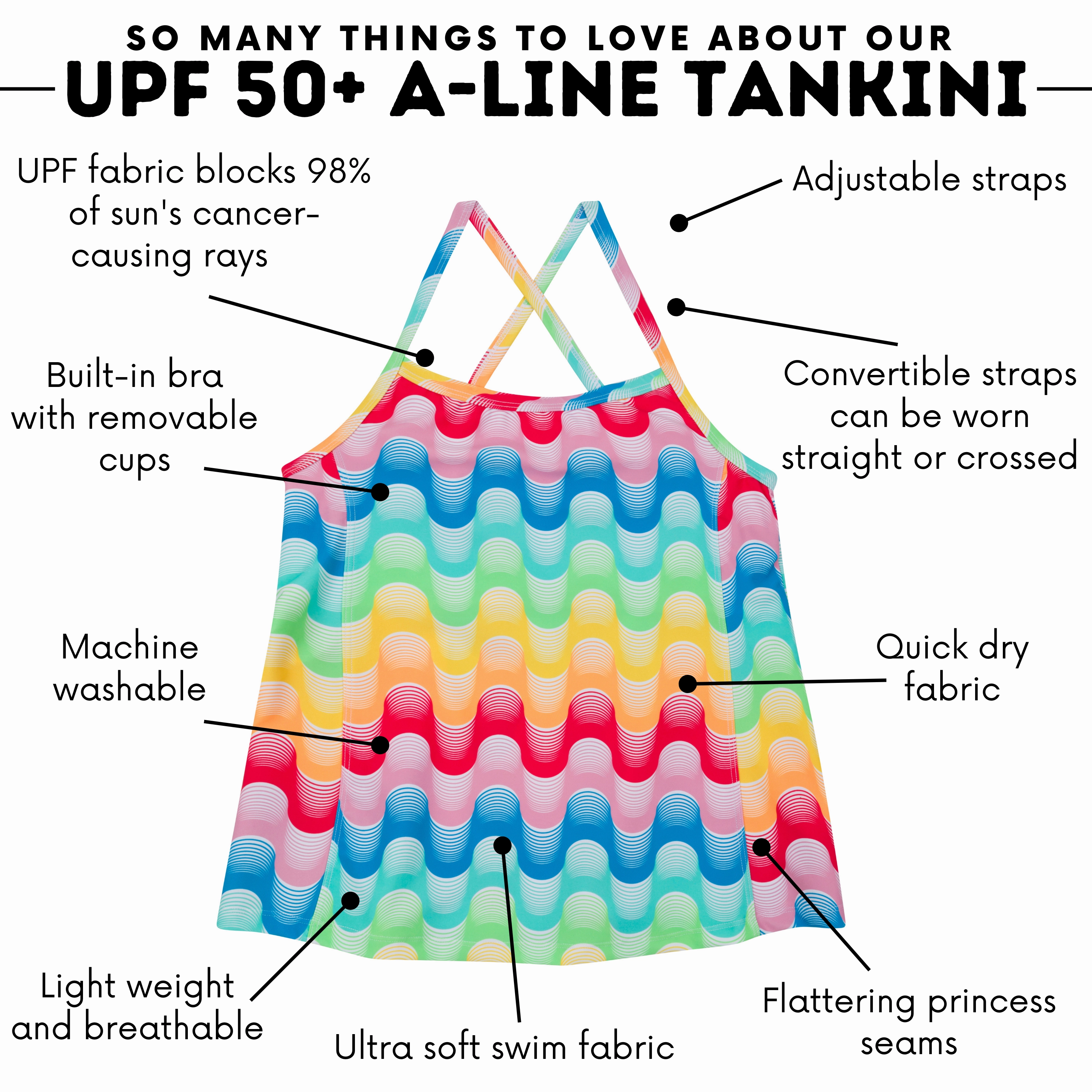 Women???s Strappy A-Line Tankini Top | ???Surf's Up"