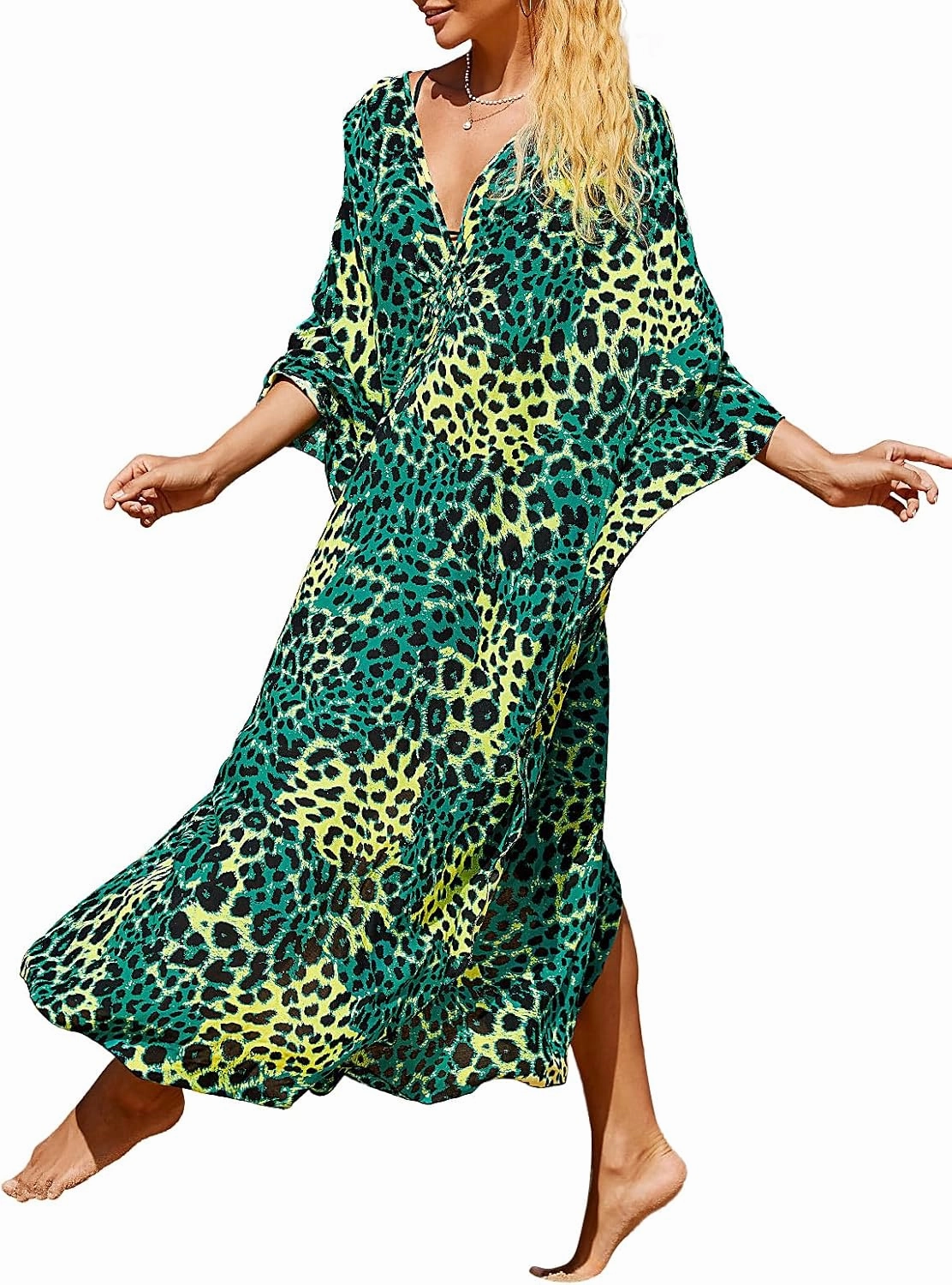 Women Animal Print Kaftan Dresses Plus Size Swimsuit Coverup 2025 Summer Bathing Suit Caftan Loungewear Beach Dress