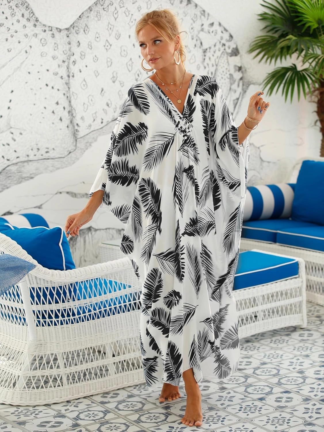 Women Animal Print Kaftan Dresses Plus Size Swimsuit Coverup 2025 Summer Bathing Suit Caftan Loungewear Beach Dress