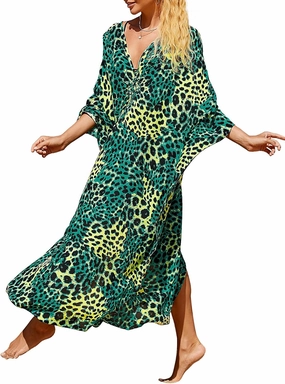 Women Animal Print Kaftan Dresses Plus Size Swimsuit Coverup 2025 Summer Bathing Suit Caftan Loungewear Beach Dress