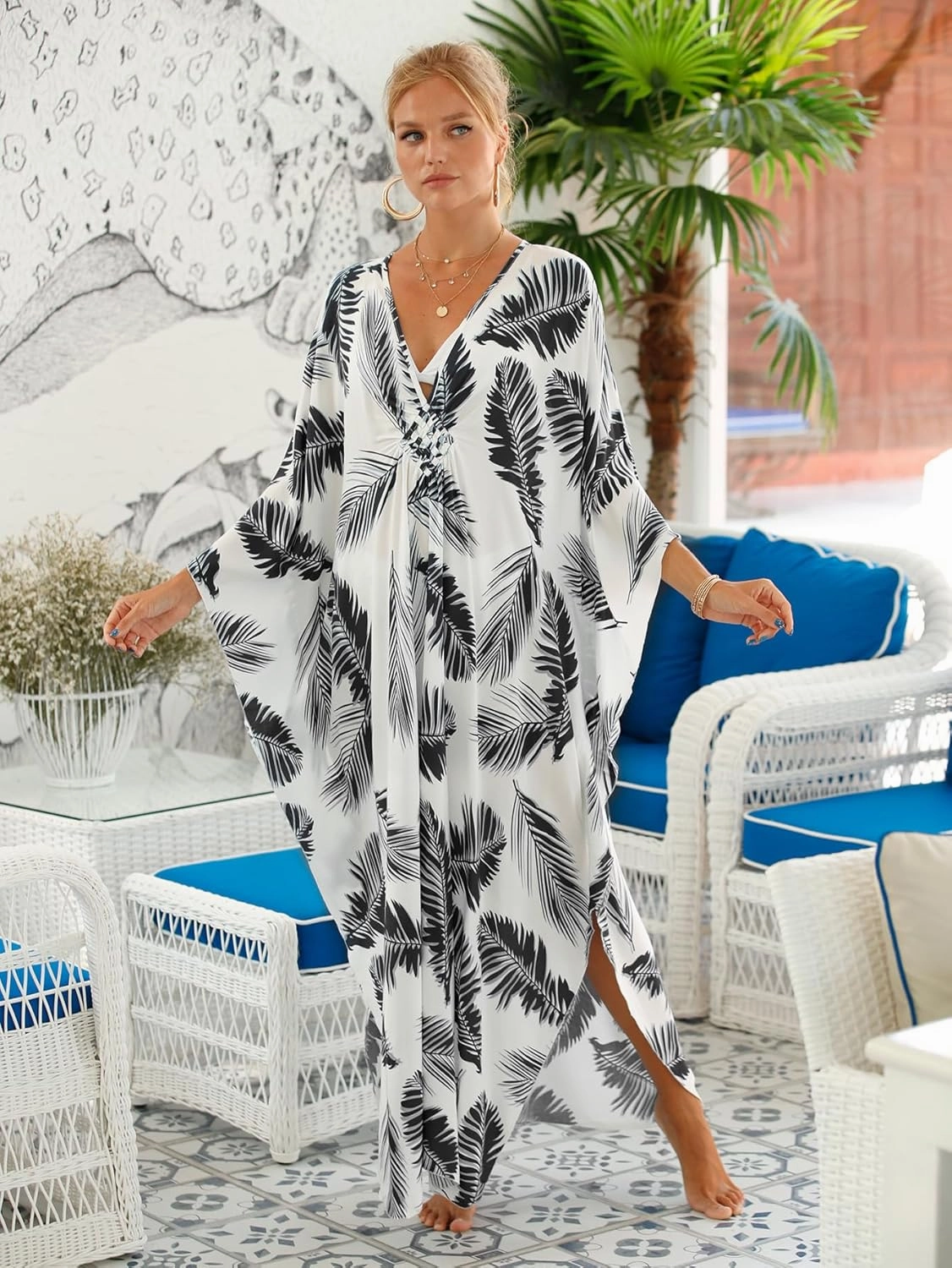 Women Animal Print Kaftan Dresses Plus Size Swimsuit Coverup 2025 Summer Bathing Suit Caftan Loungewear Beach Dress