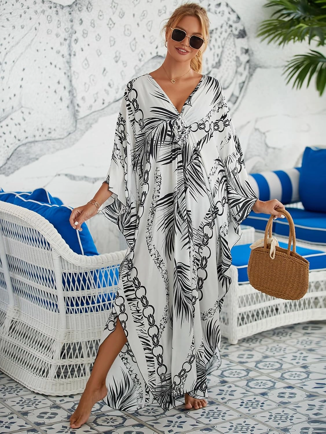 Women Animal Print Kaftan Dresses Plus Size Swimsuit Coverup 2025 Summer Bathing Suit Caftan Loungewear Beach Dress