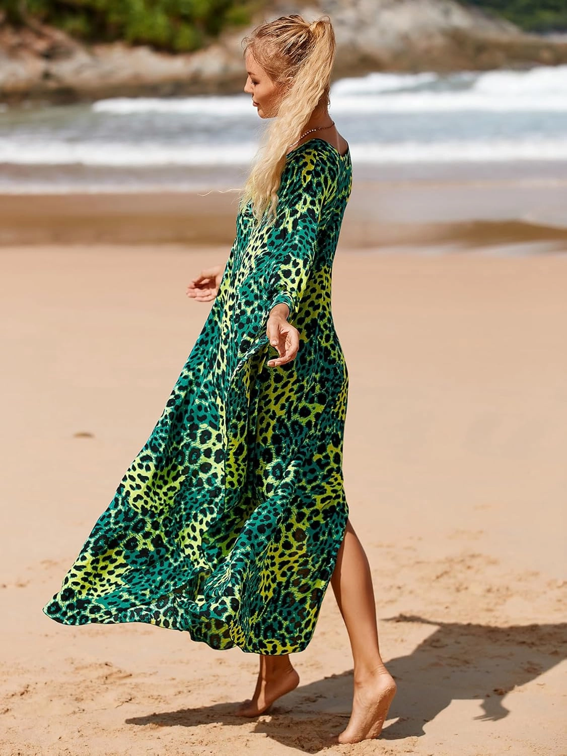 Women Animal Print Kaftan Dresses Plus Size Swimsuit Coverup 2025 Summer Bathing Suit Caftan Loungewear Beach Dress
