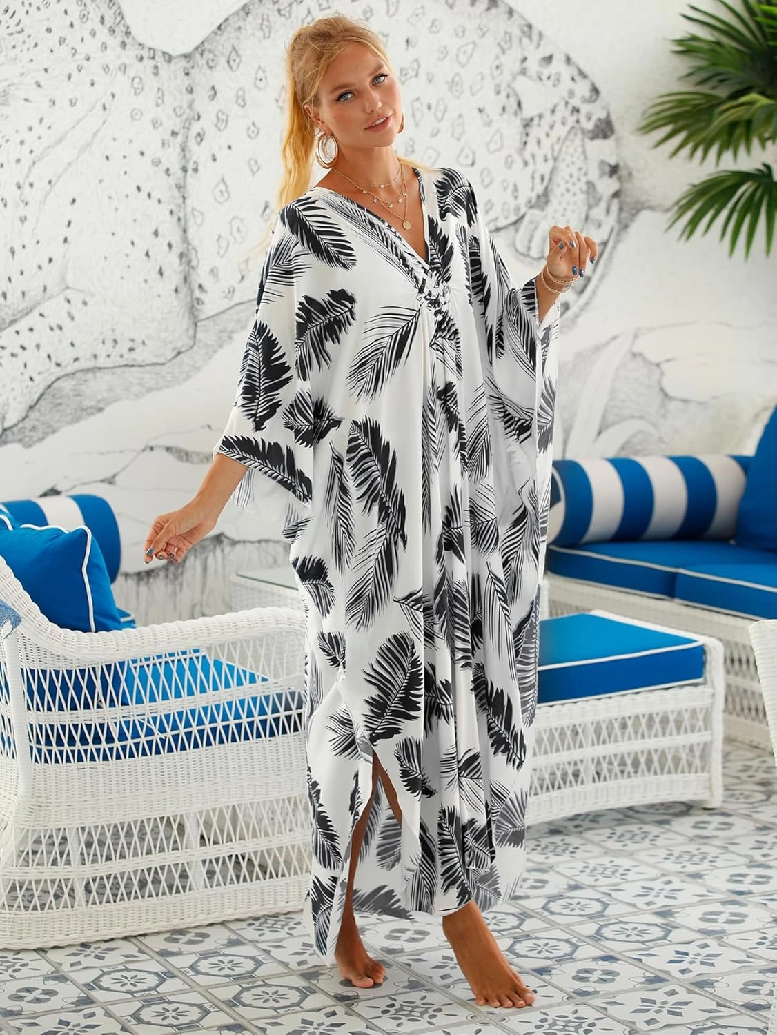 Women Animal Print Kaftan Dresses Plus Size Swimsuit Coverup 2025 Summer Bathing Suit Caftan Loungewear Beach Dress