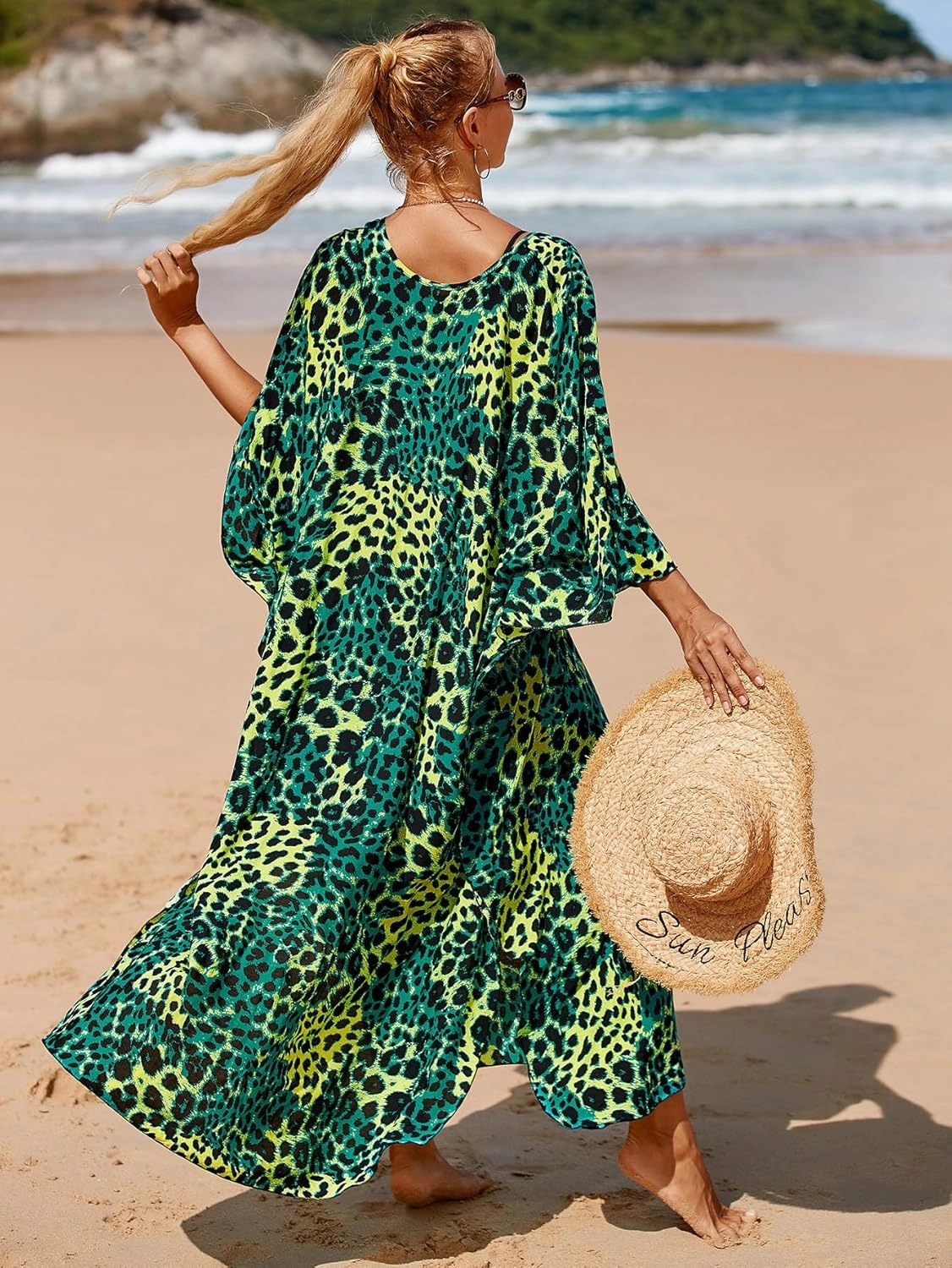 Women Animal Print Kaftan Dresses Plus Size Swimsuit Coverup 2025 Summer Bathing Suit Caftan Loungewear Beach Dress