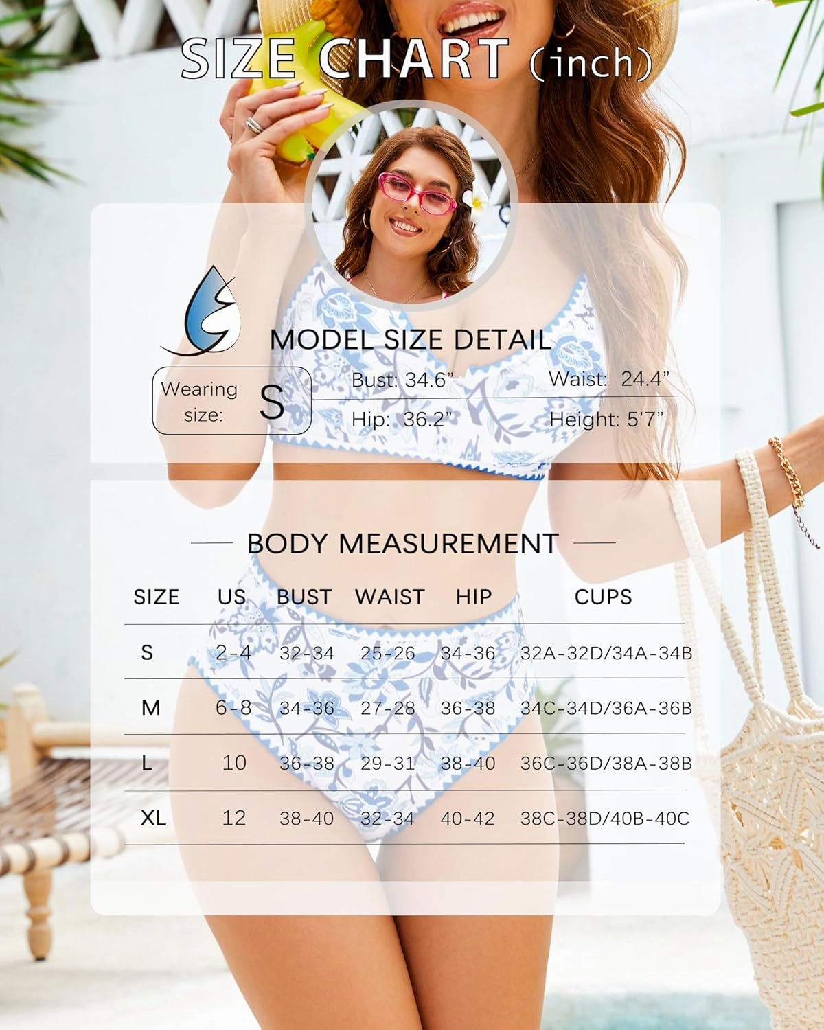 Women High Waisted Bikini Sets-Tummy Control Swimsuit Two Piece Bathing Suit Full Coverage Teen Triangle Top Floral