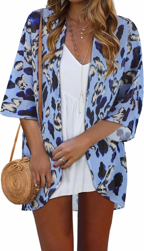 Women Kimono Cardigans Casual Summer Tops Cover up Open Front Floral Print Resort Wear