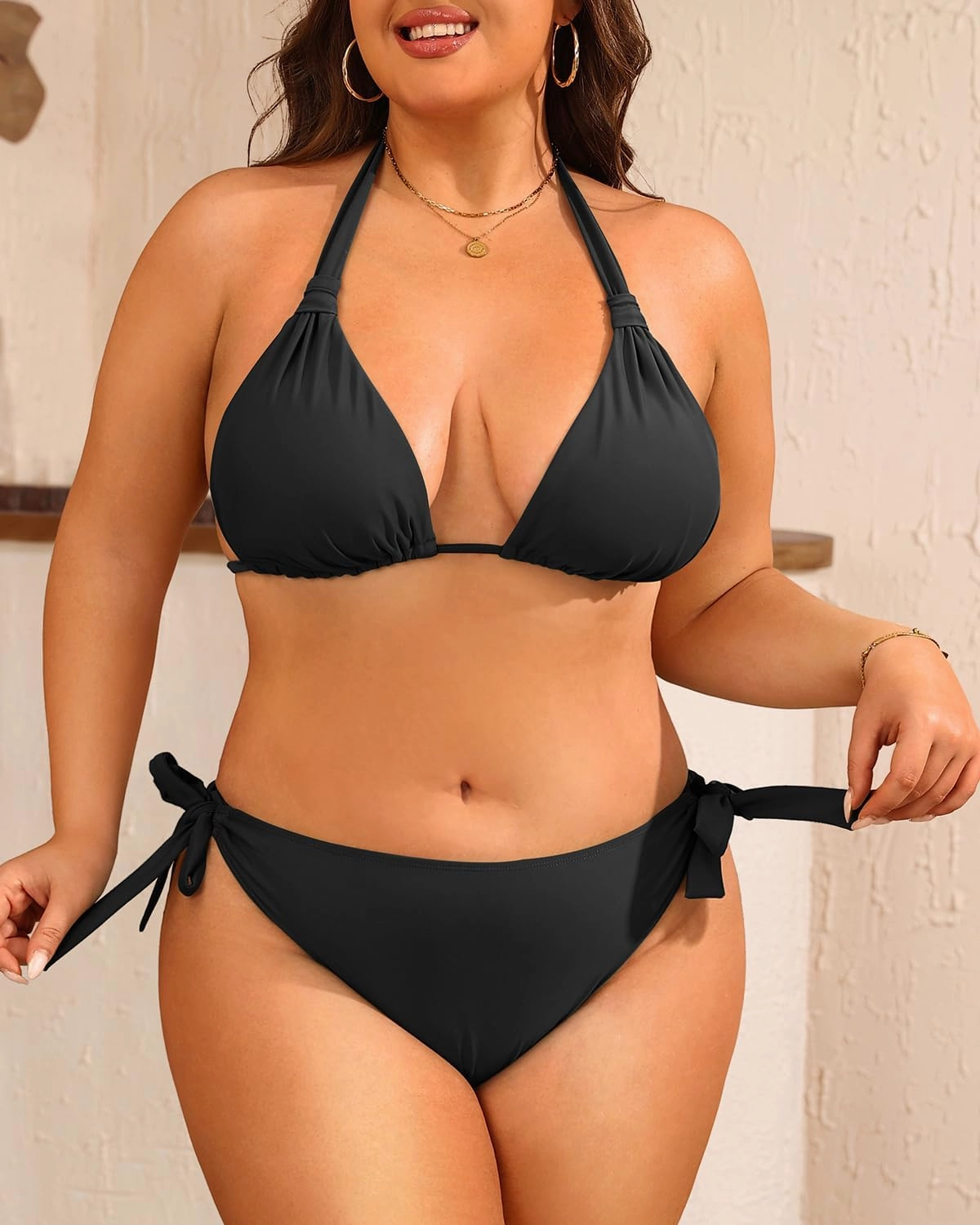 Women Plus Size Bikini Set - Two Piece Triangle Swimsuits Halter String Bathing Suit 2025 Tie Swimwear