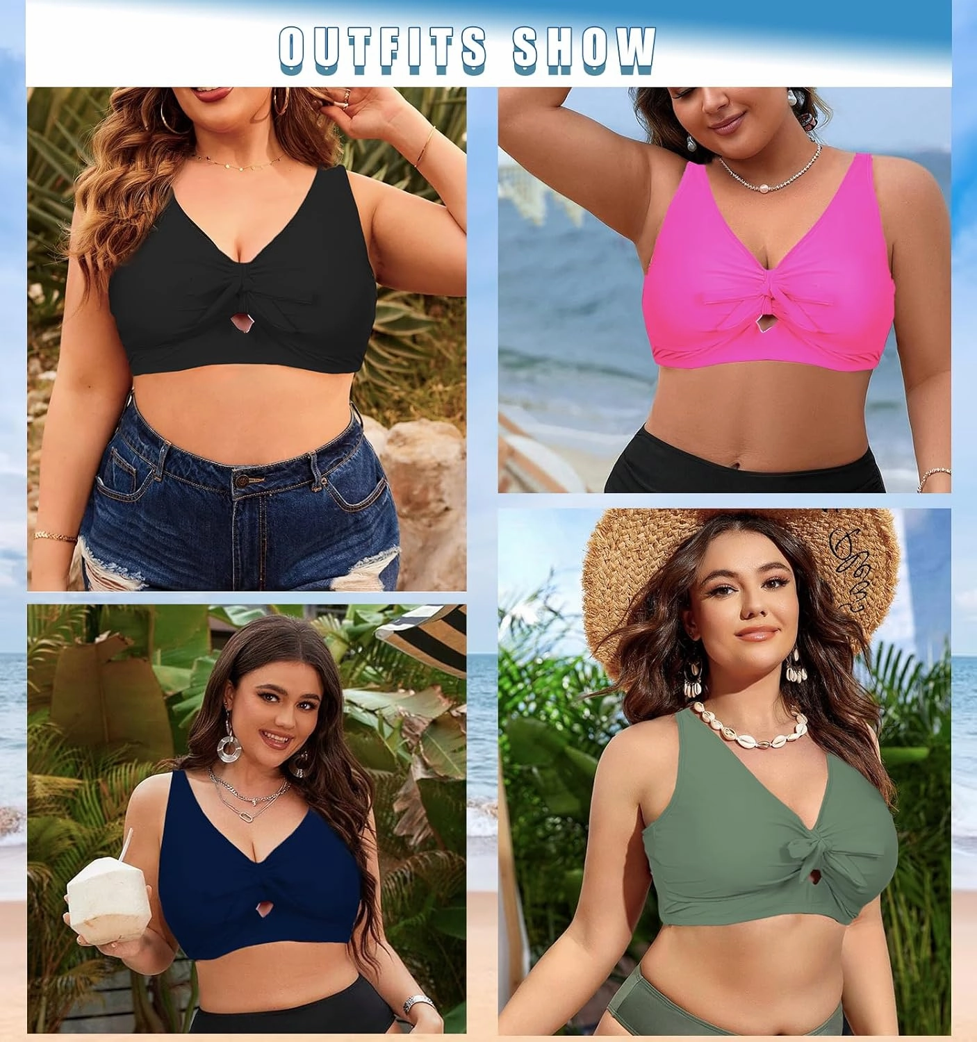 Women Plus Size Bikini Top Push Up Knot Front Bikini Top Only Bathing Suit Tops for Women Large Bust Full Coverage 2025