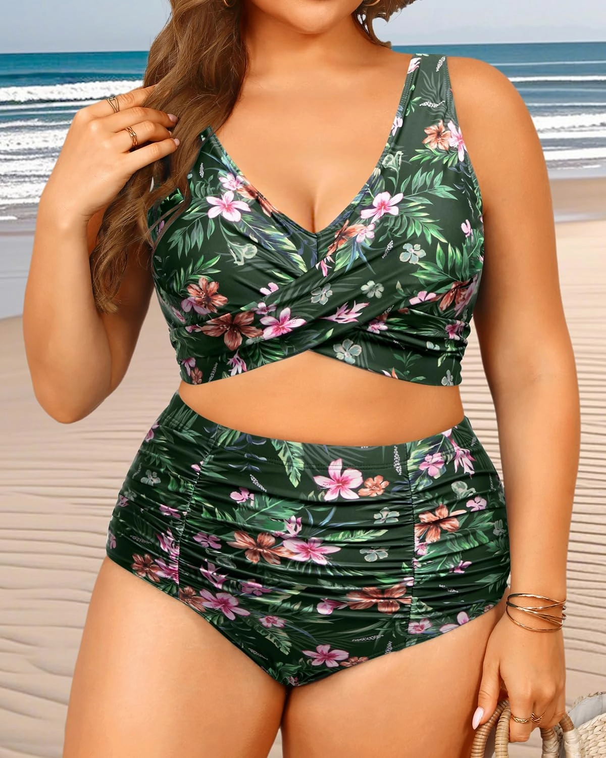 Women Plus Size High Waisted Bikini - Two Piece Swimsuit Tummy Control Bathing Suit Wrap Tie Back 2025 Swimwear