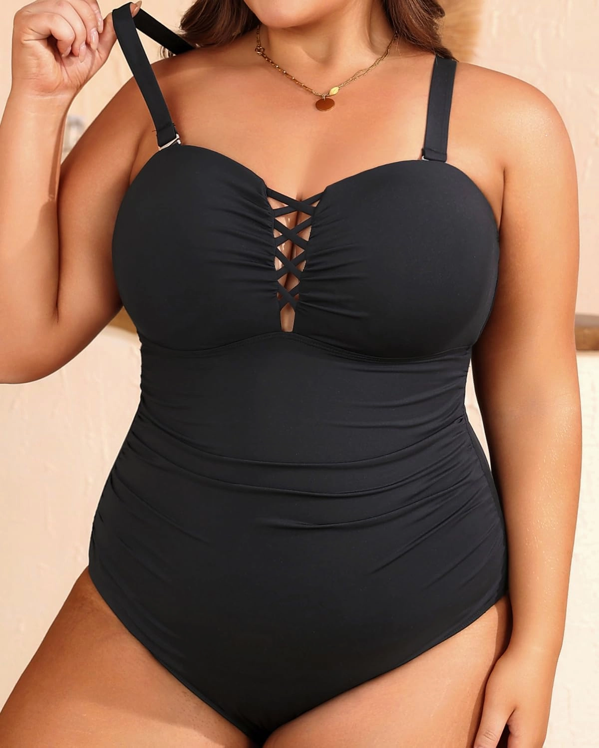 Women Plus Size One Piece Swimsuit - Tummy Control Bathing Suits Ruched Lace up Swimwear Bandeau Retro Swimsuits 2025