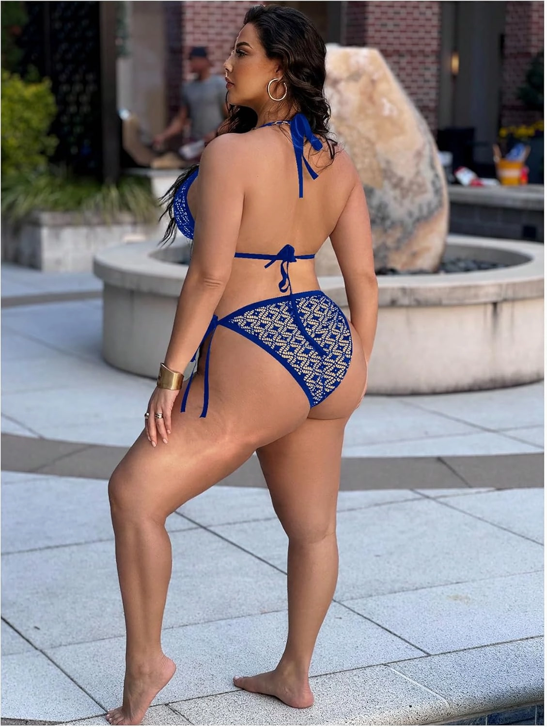 Women Plus Size Thong Bikini Sets String Two Piece Halter Swimsuits with Tie Side Bottom