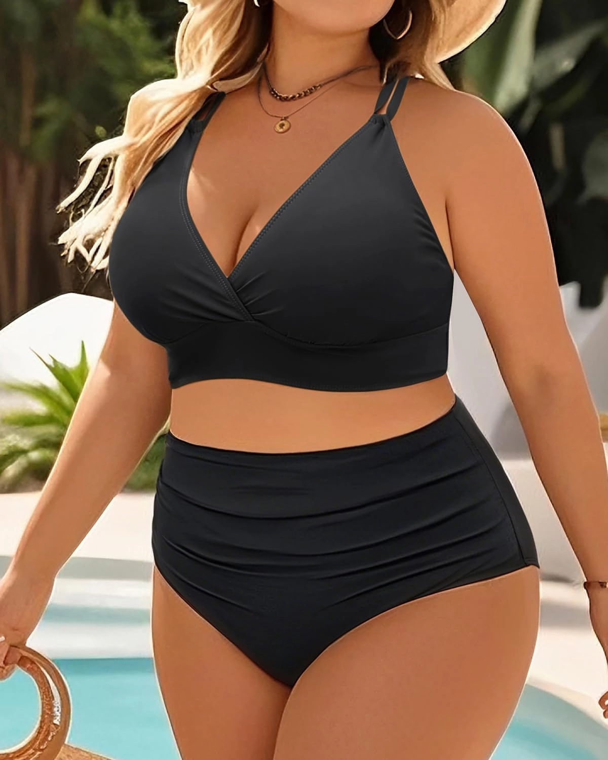 Women Plus Size Two Piece Swimsuit - High Waisted Bikini with Double Straps Tummy Control Bathing Suit 2025 Swimwear