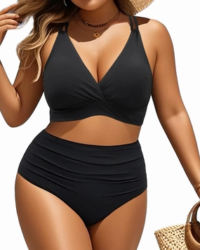 Women Plus Size Two Piece Swimsuit - High Waisted Bikini with Double Straps Tummy Control Bathing Suit 2025 Swimwear