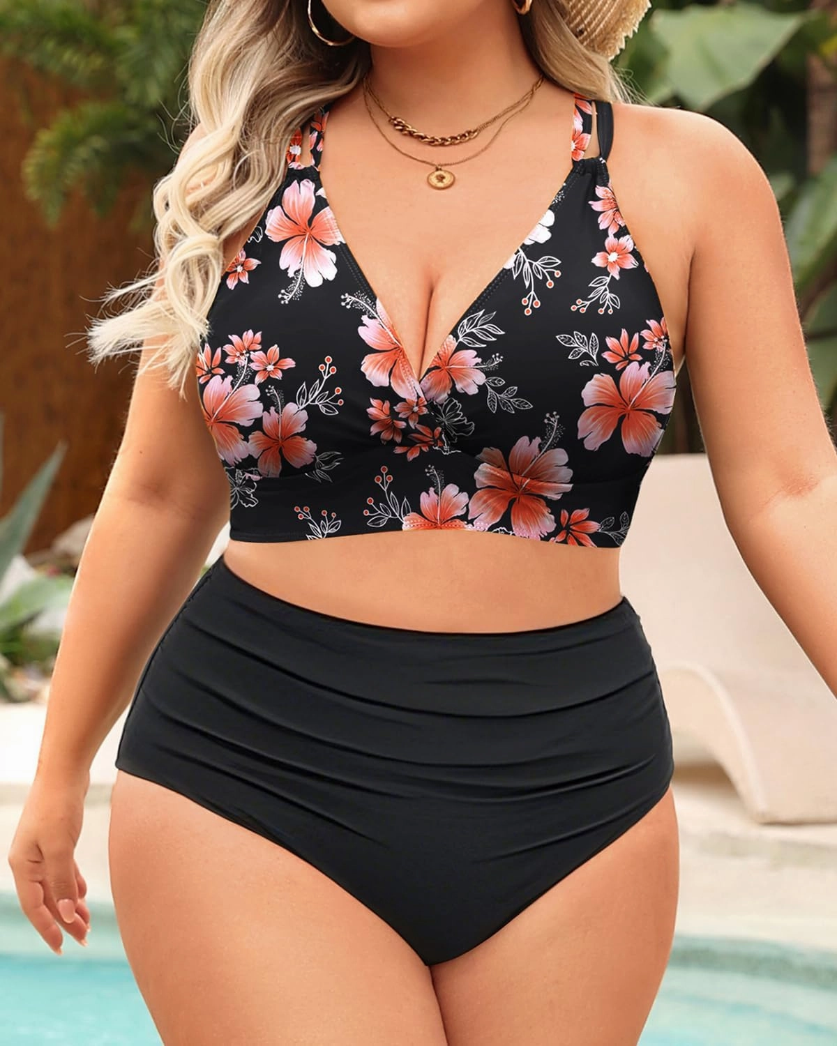 Women Plus Size Two Piece Swimsuit - High Waisted Bikini with Double Straps Tummy Control Bathing Suit 2025 Swimwear