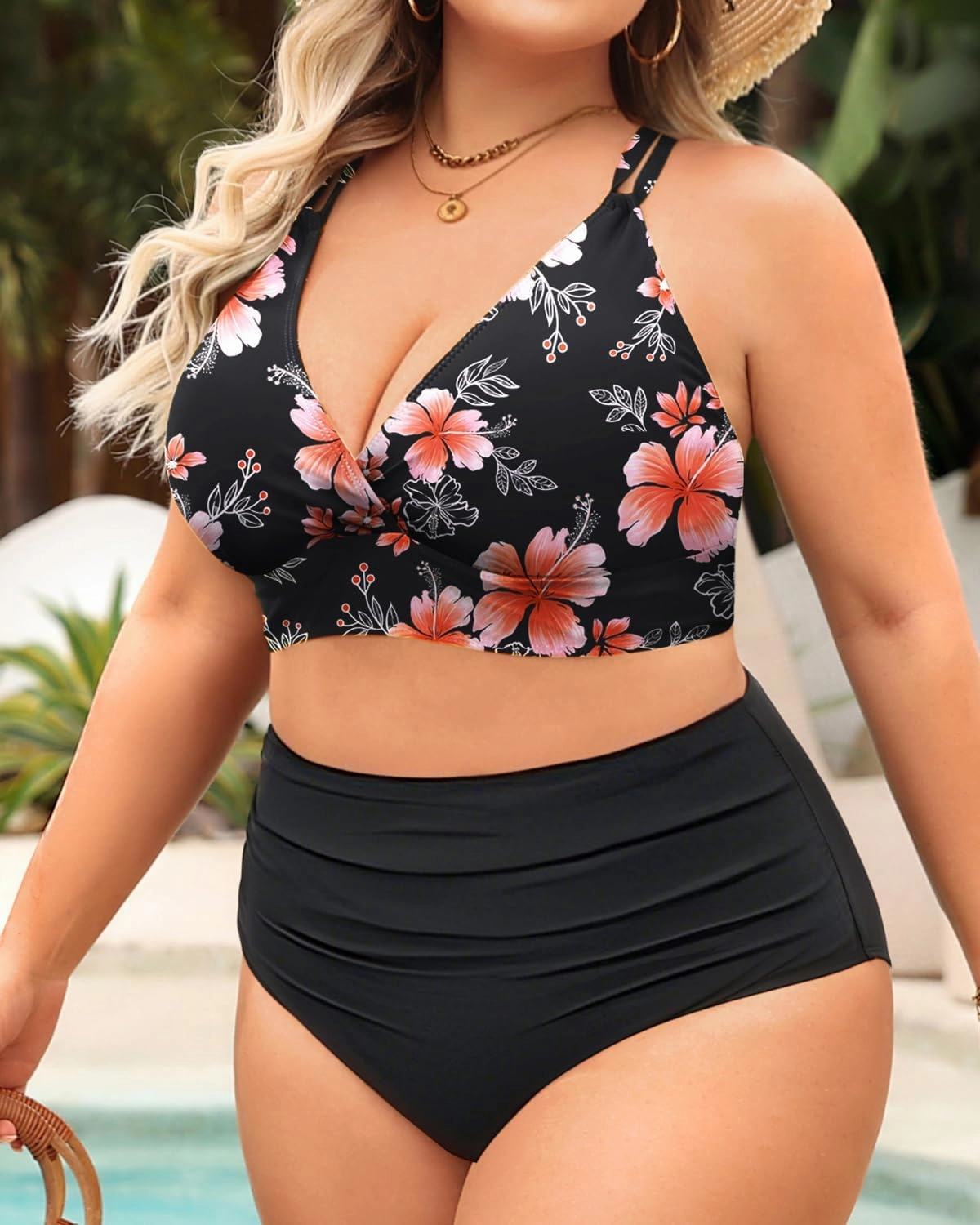 Women Plus Size Two Piece Swimsuit - High Waisted Bikini with Double Straps Tummy Control Bathing Suit 2025 Swimwear