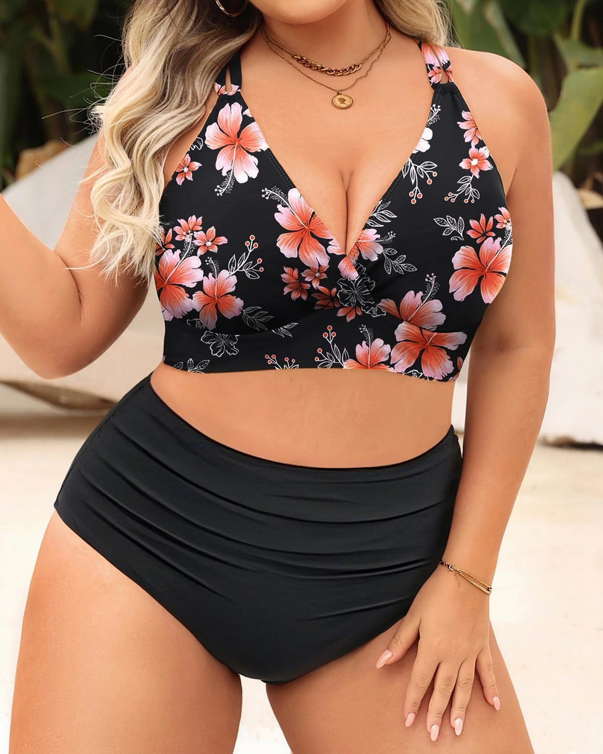 Women Plus Size Two Piece Swimsuit - High Waisted Bikini with Double Straps Tummy Control Bathing Suit 2025 Swimwear