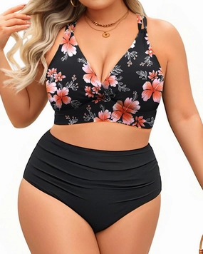 Women Plus Size Two Piece Swimsuit - High Waisted Bikini with Double Straps Tummy Control Bathing Suit 2025 Swimwear