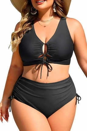 Women Plus Size Two Piece Swimsuit - Tummy Control Bikini Sexy Lace Up Bathing Suits Cutout Swimwear 2025
