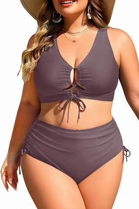 Women Plus Size Two Piece Swimsuit - Tummy Control Bikini Sexy Lace Up Bathing Suits Cutout Swimwear 2025