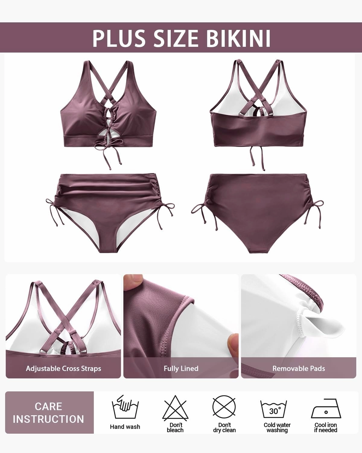 Women Plus Size Two Piece Swimsuit - Tummy Control Bikini Sexy Lace Up Bathing Suits Cutout Swimwear 2025