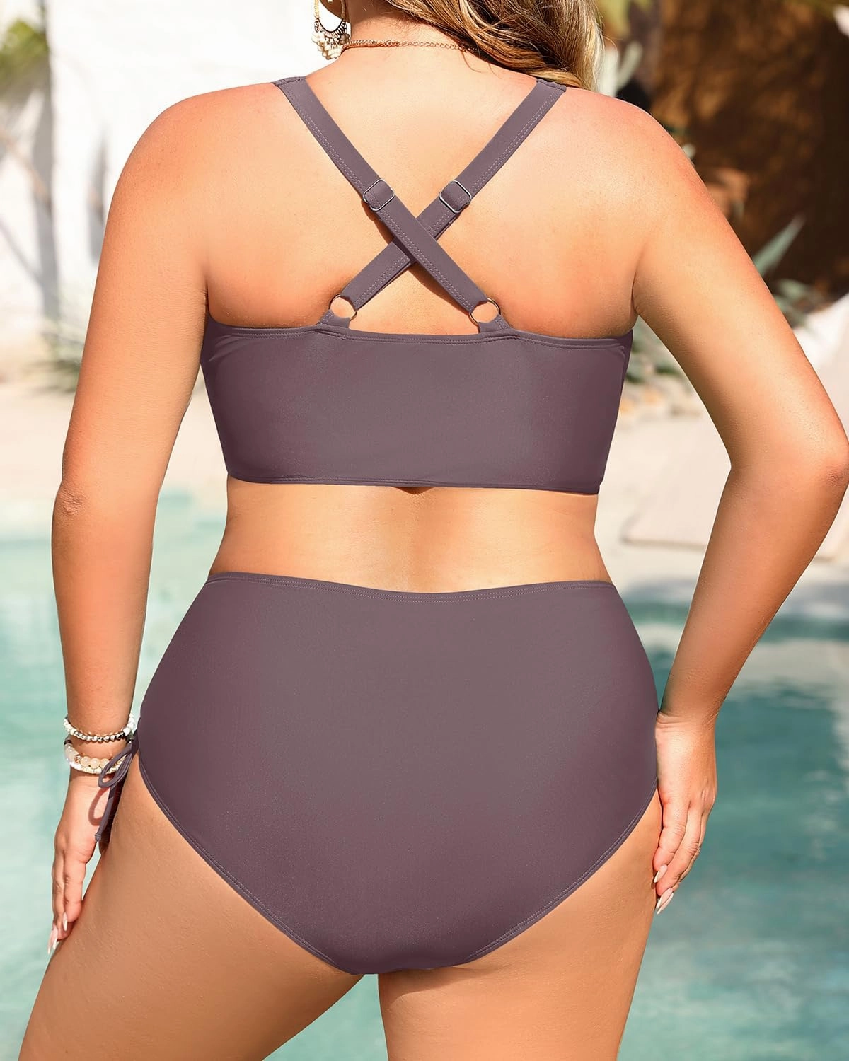 Women Plus Size Two Piece Swimsuit - Tummy Control Bikini Sexy Lace Up Bathing Suits Cutout Swimwear 2025