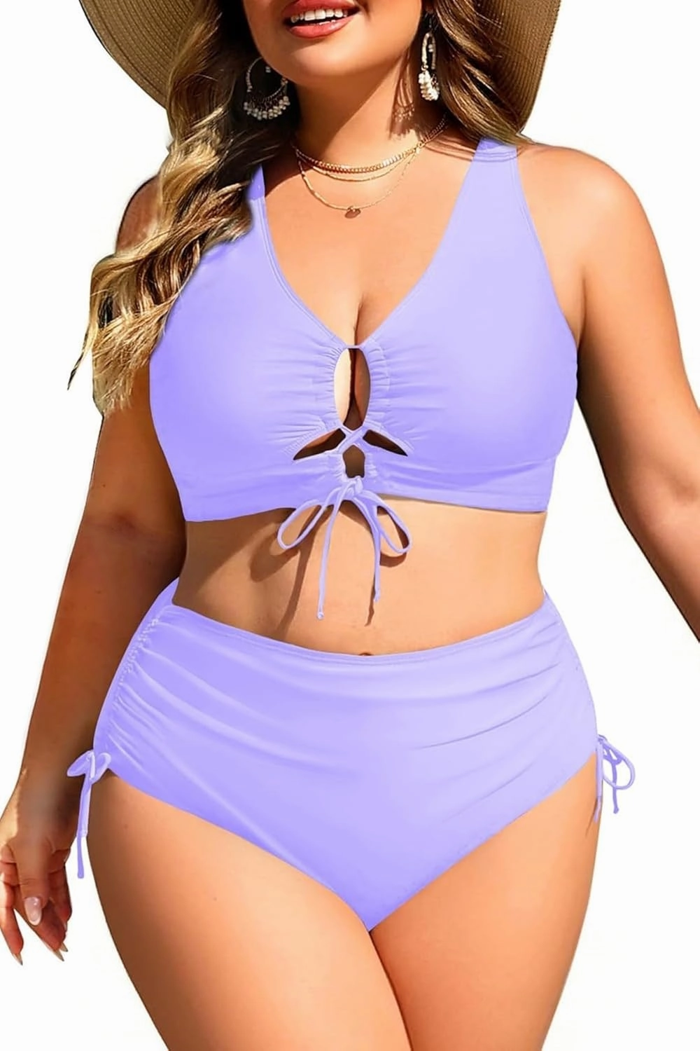 Women Plus Size Two Piece Swimsuit - Tummy Control Bikini Sexy Lace Up Bathing Suits Cutout Swimwear 2025