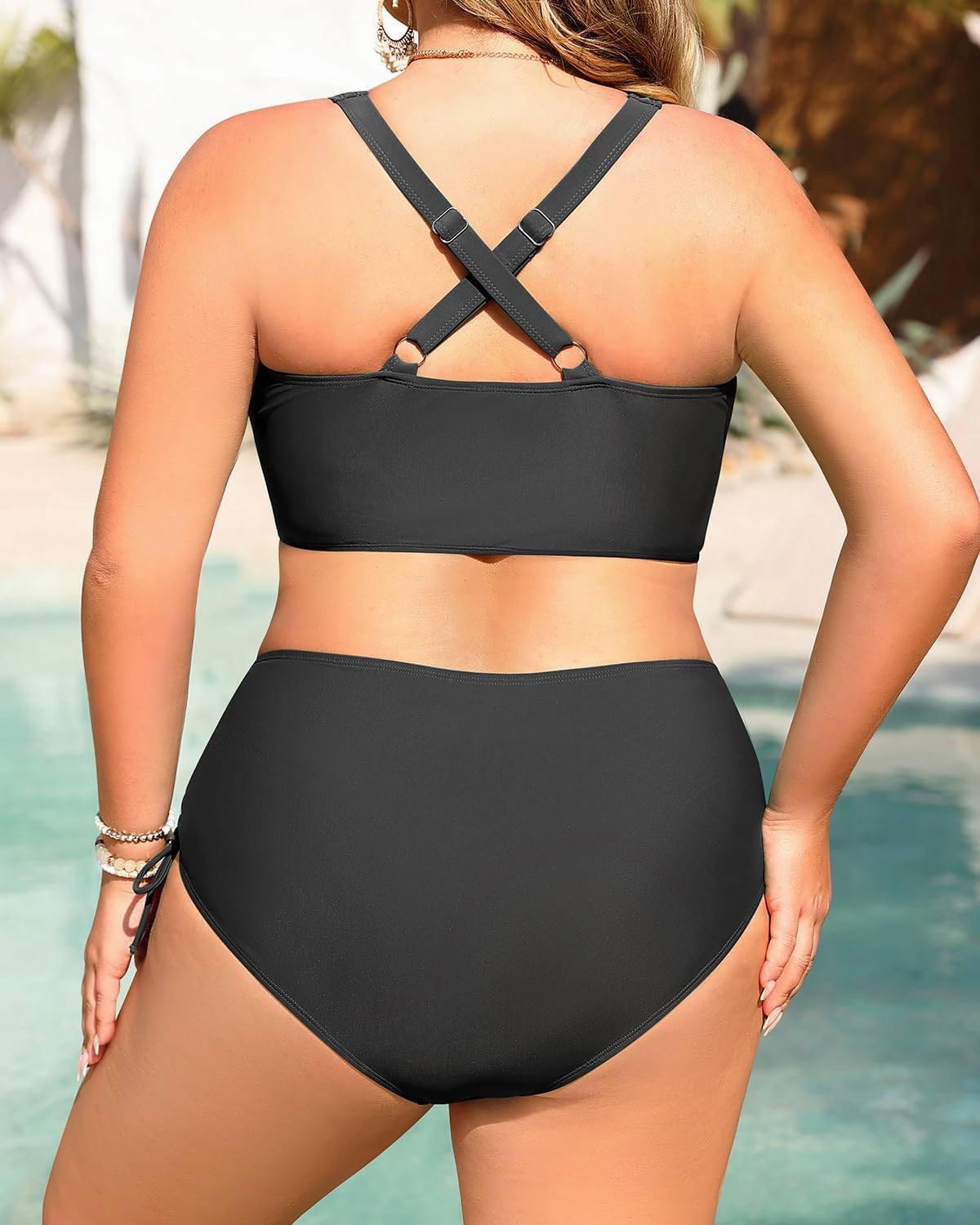 Women Plus Size Two Piece Swimsuit - Tummy Control Bikini Sexy Lace Up Bathing Suits Cutout Swimwear 2025