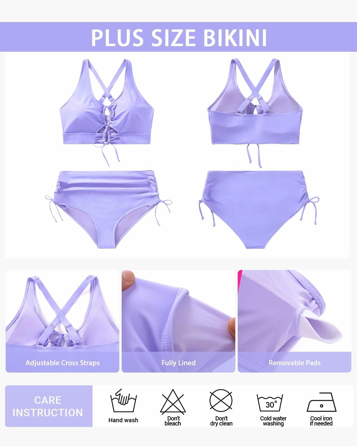 Women Plus Size Two Piece Swimsuit - Tummy Control Bikini Sexy Lace Up Bathing Suits Cutout Swimwear 2025