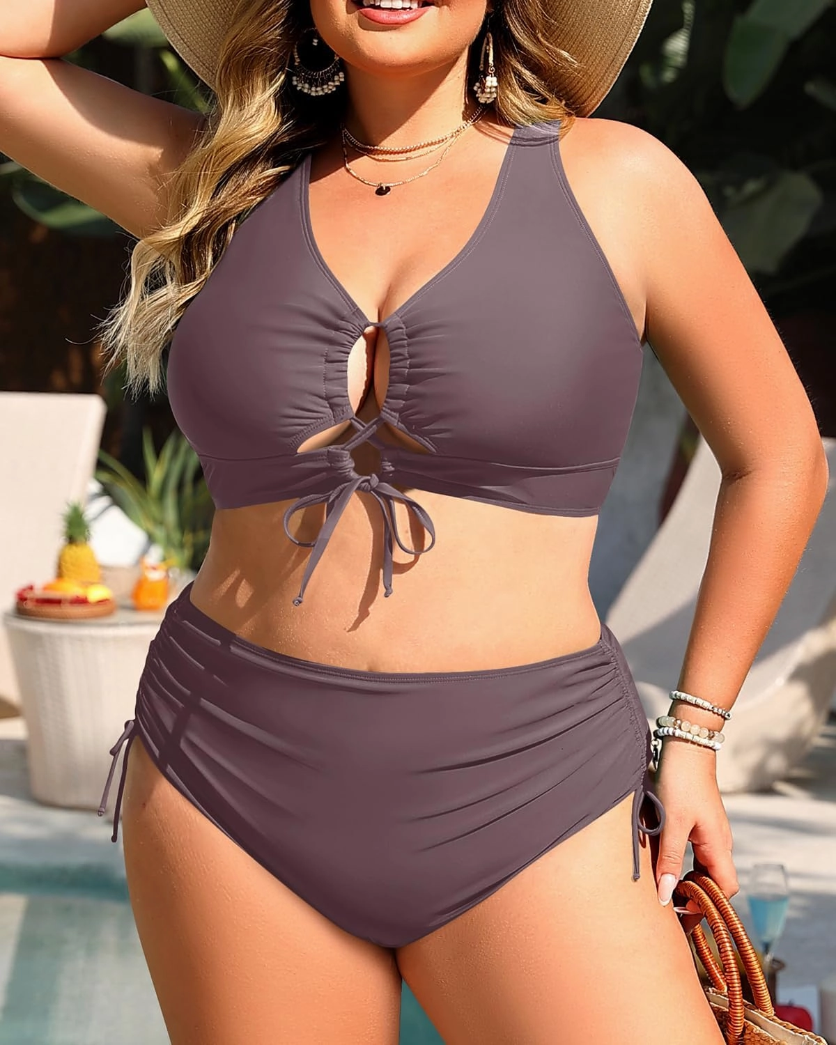 Women Plus Size Two Piece Swimsuit - Tummy Control Bikini Sexy Lace Up Bathing Suits Cutout Swimwear 2025