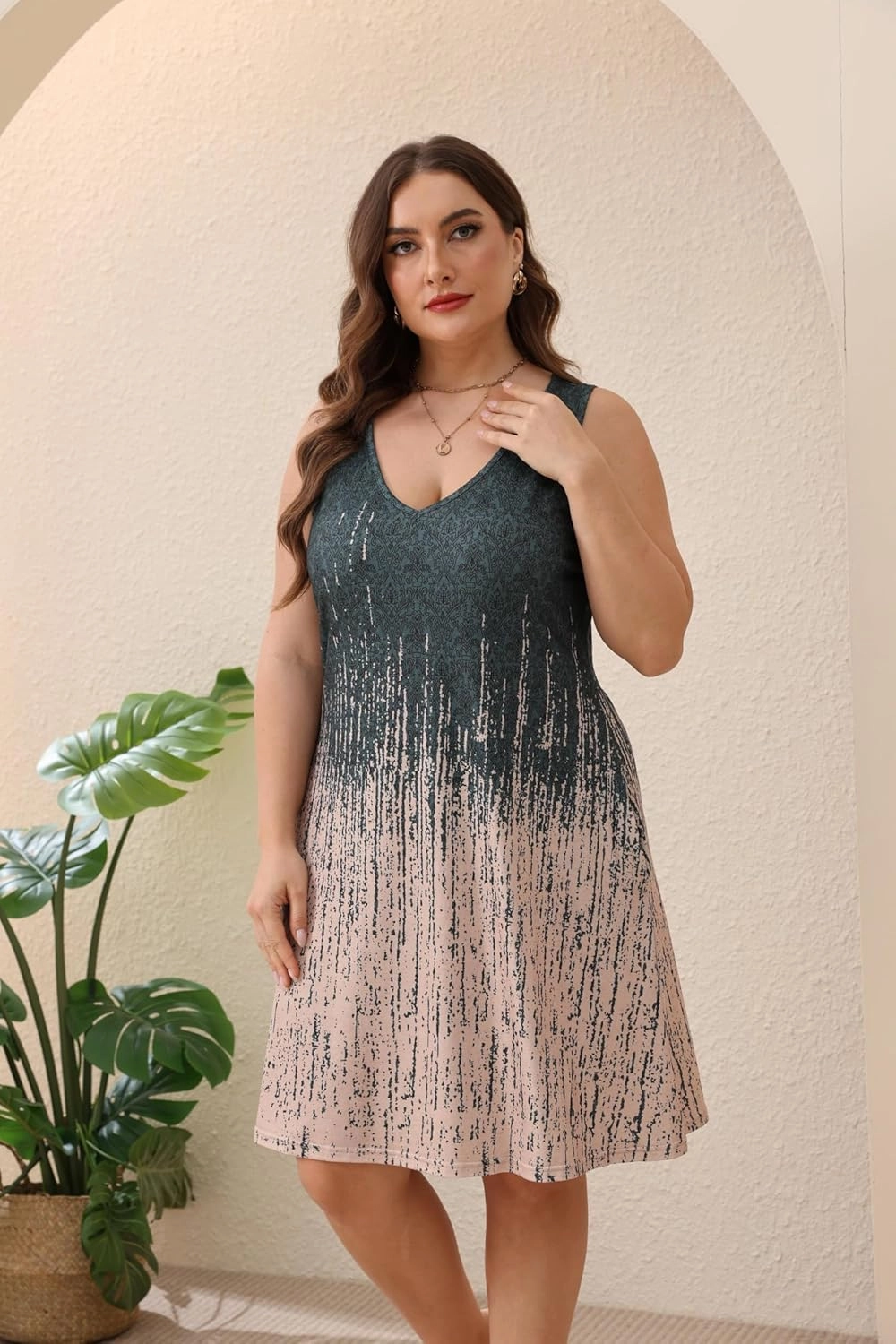 Women Plus Size V Neck Sleeveless Floral Print Pocket T Shirt Dresses Casual Midi Tank Dress Beach Cover up Sundress (XL-5X)