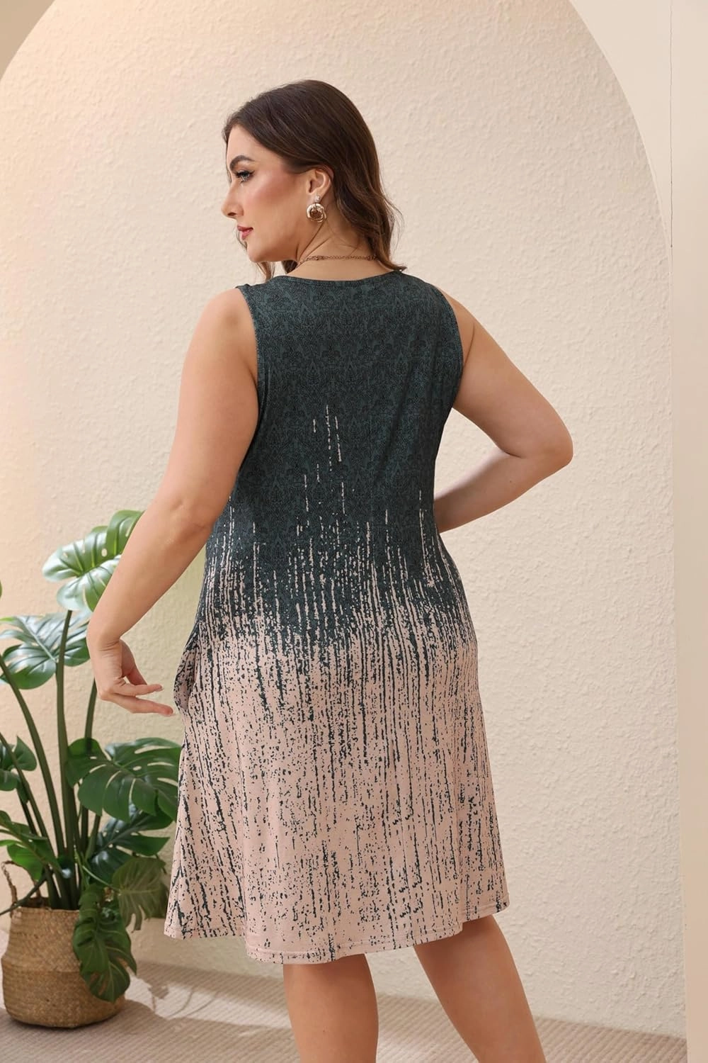 Women Plus Size V Neck Sleeveless Floral Print Pocket T Shirt Dresses Casual Midi Tank Dress Beach Cover up Sundress (XL-5X)