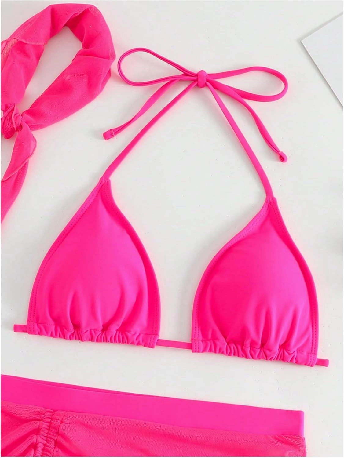 Women's 4 Piece Swimsuits Halter Triangle Bikini Sets Bathing Suit with Mesh Cover Up Skirt & Bandana