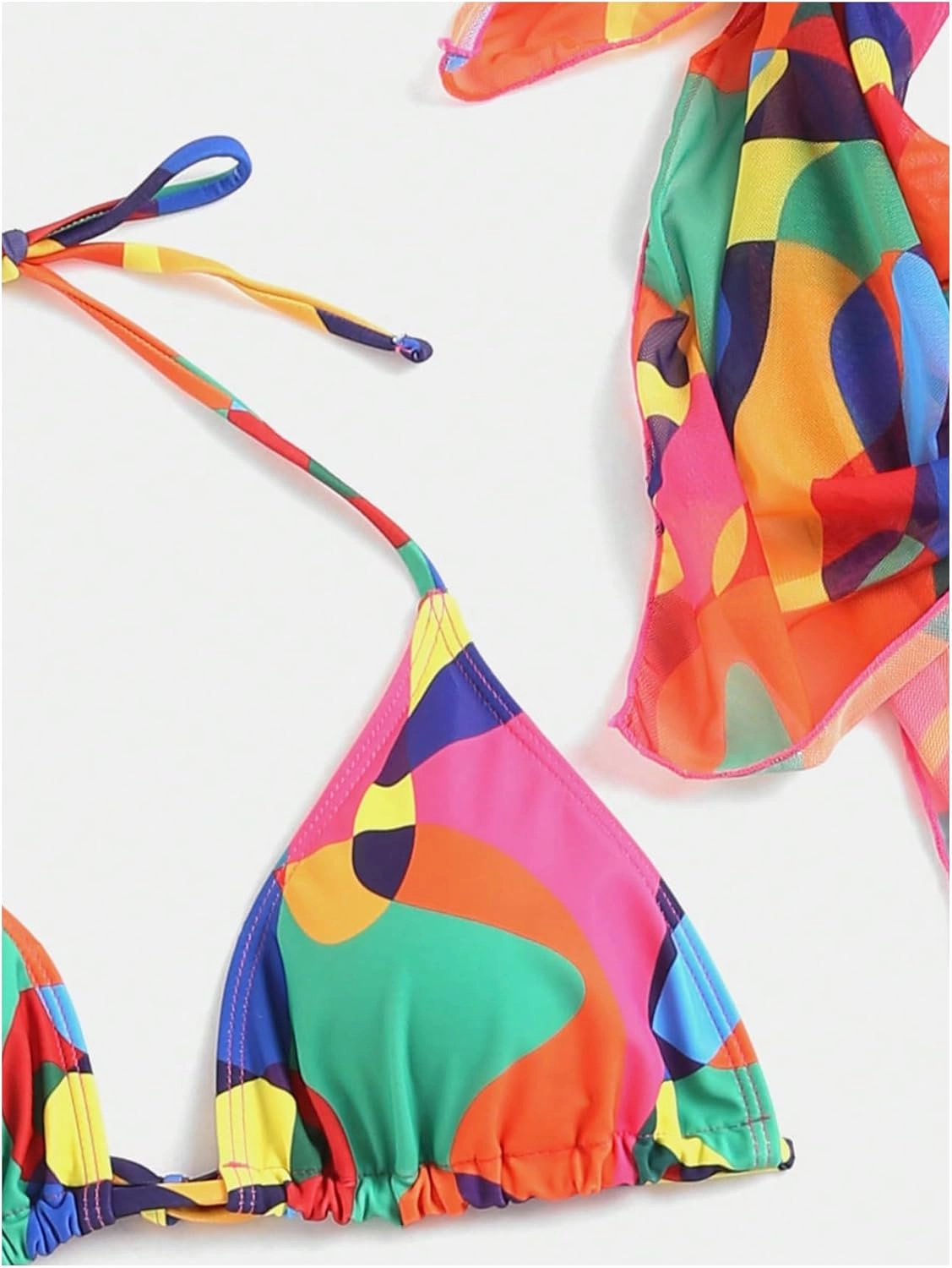 Women's 4 Piece Swimsuits Halter Triangle Bikini Sets Bathing Suit with Mesh Cover Up Skirt & Bandana