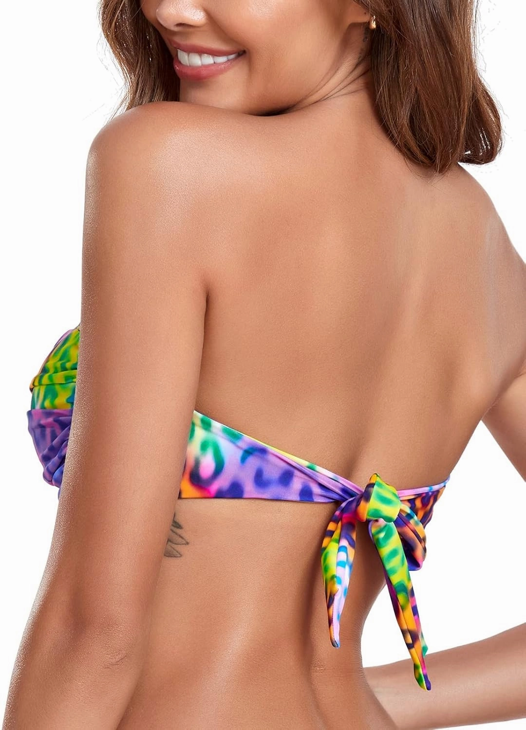 Women's Bandeau Bikini Top Strapless Tie Back Bathing Suit Top