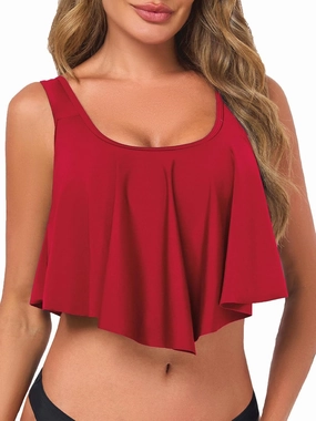 Women's Bikini Top Tankini Tops Push Up Bathing Suit Top Flounce Swimsuit Tops Swim Bra for Large Bust
