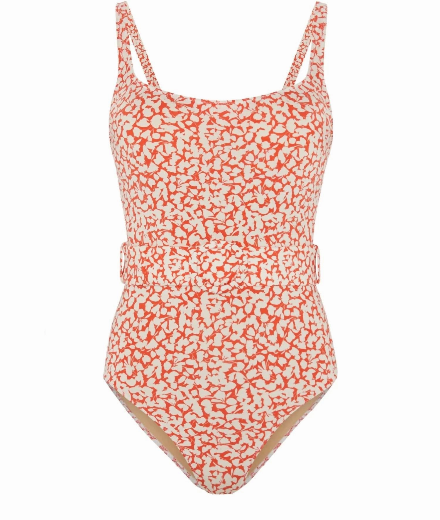 Women's Cassandra Onepiece Belted Swimsuit In Red Ditsy Print