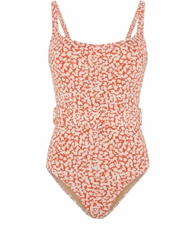 Women's Cassandra Onepiece Belted Swimsuit In Red Ditsy Print