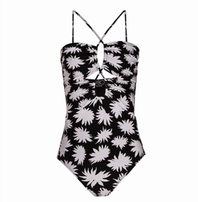 Women's Dahlia Floral One-Piece Swimsuit In Black/white