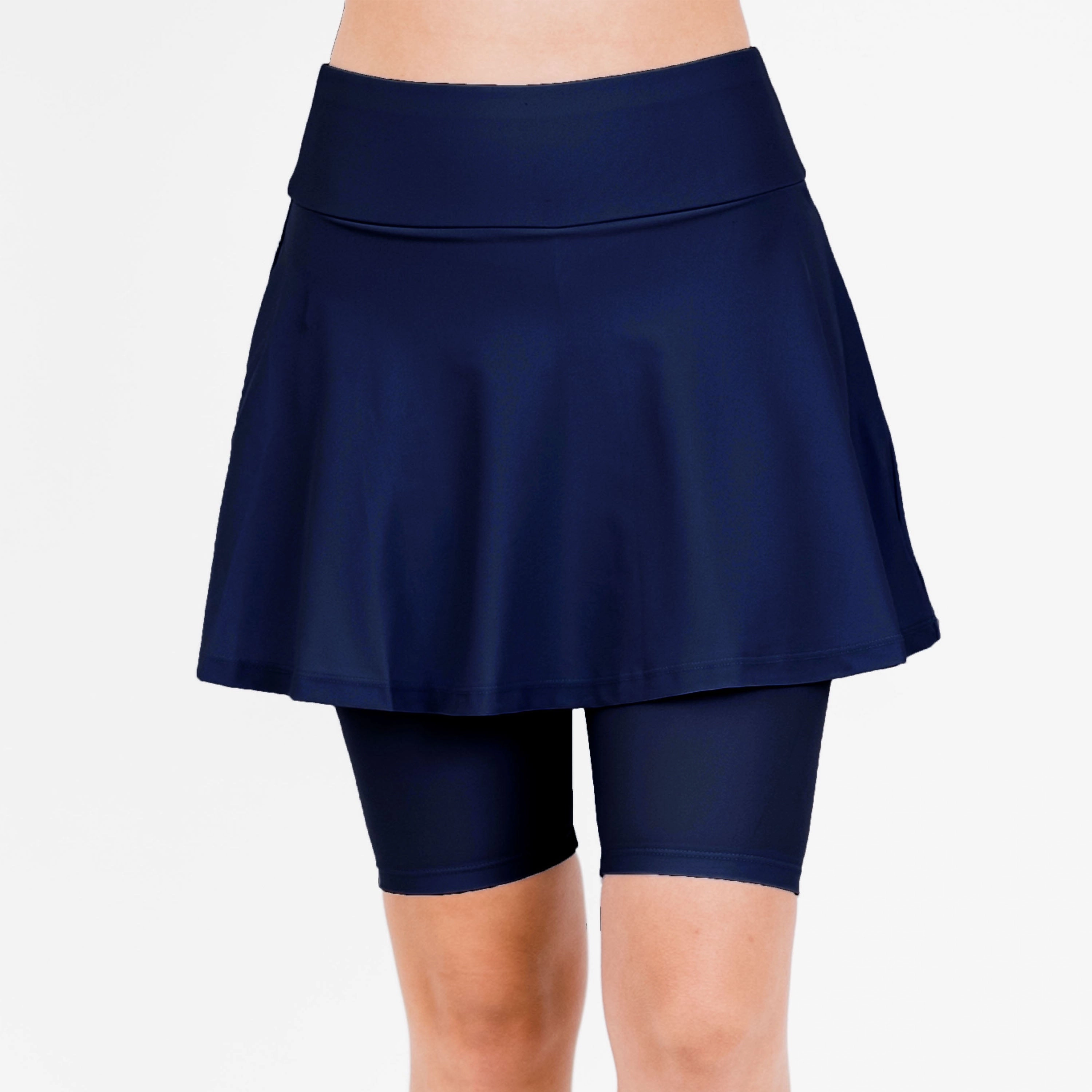 Women's Flared Mid-Thigh Swim Skirt With Bike Shorts